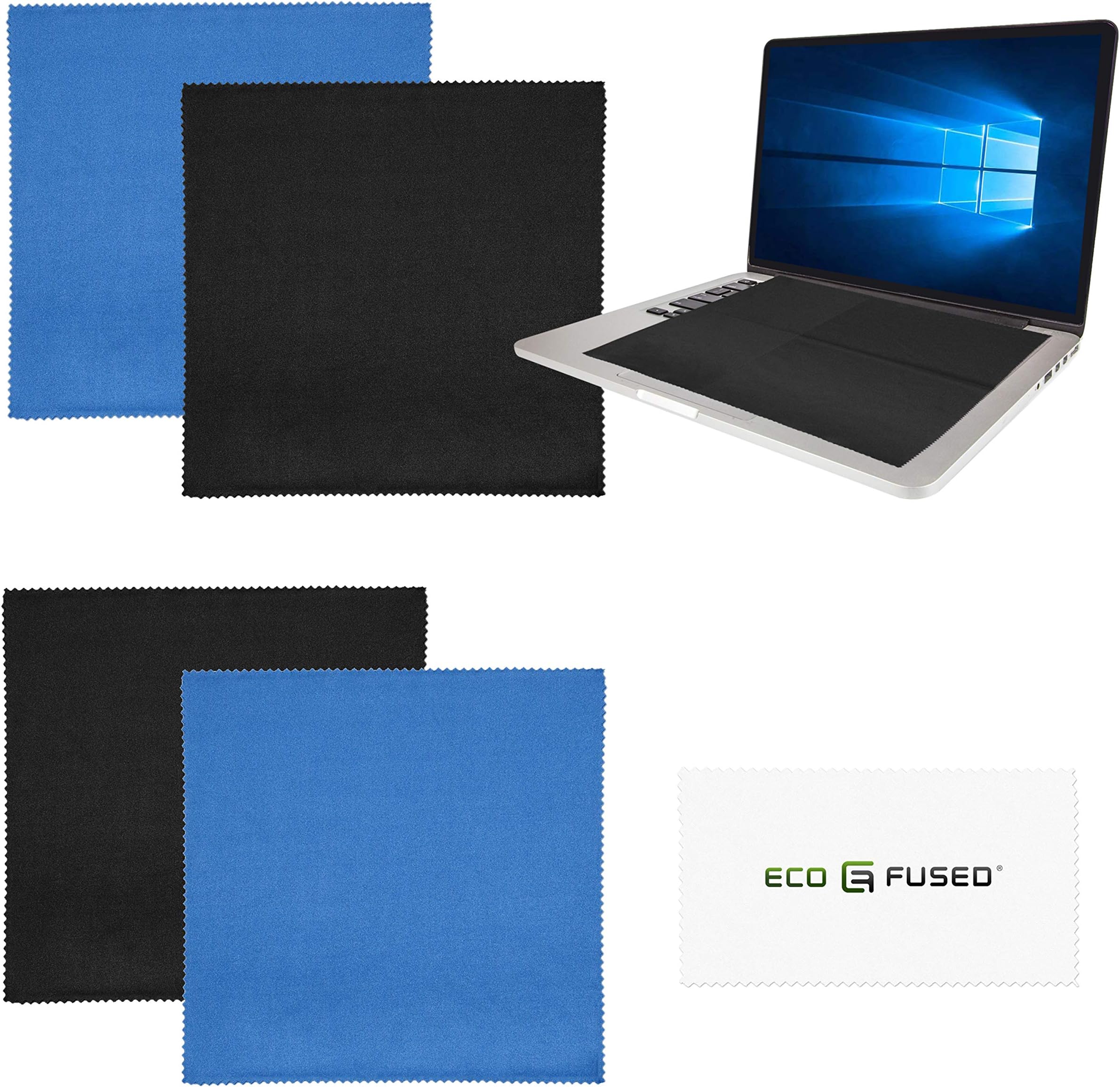 ECO-FUSED Large Microfiber Cleaning Cloths - 4 Pack - 16 x 16 inch - Perfect for Wide Screen TVs, Large Computer Monitors- Also for Cleaning Glasses, Camera Lenses, Laptops and LCD Screens