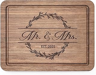 Craftique Wedding Gifts for Couples 2025, Bridal Shower Gifts- Walnut Wood Cutting Board Engraved with Mr. and Mrs. EST. 2025- Mr and Mrs/Wedding/Engagement Gift for Newlyweds Bride and Groom