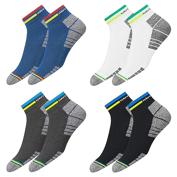 NAVYSPORT Originals Unisex Casual Cushion Cotton Ankle Socks, Assorted Combo, Pack of 4, Free Size