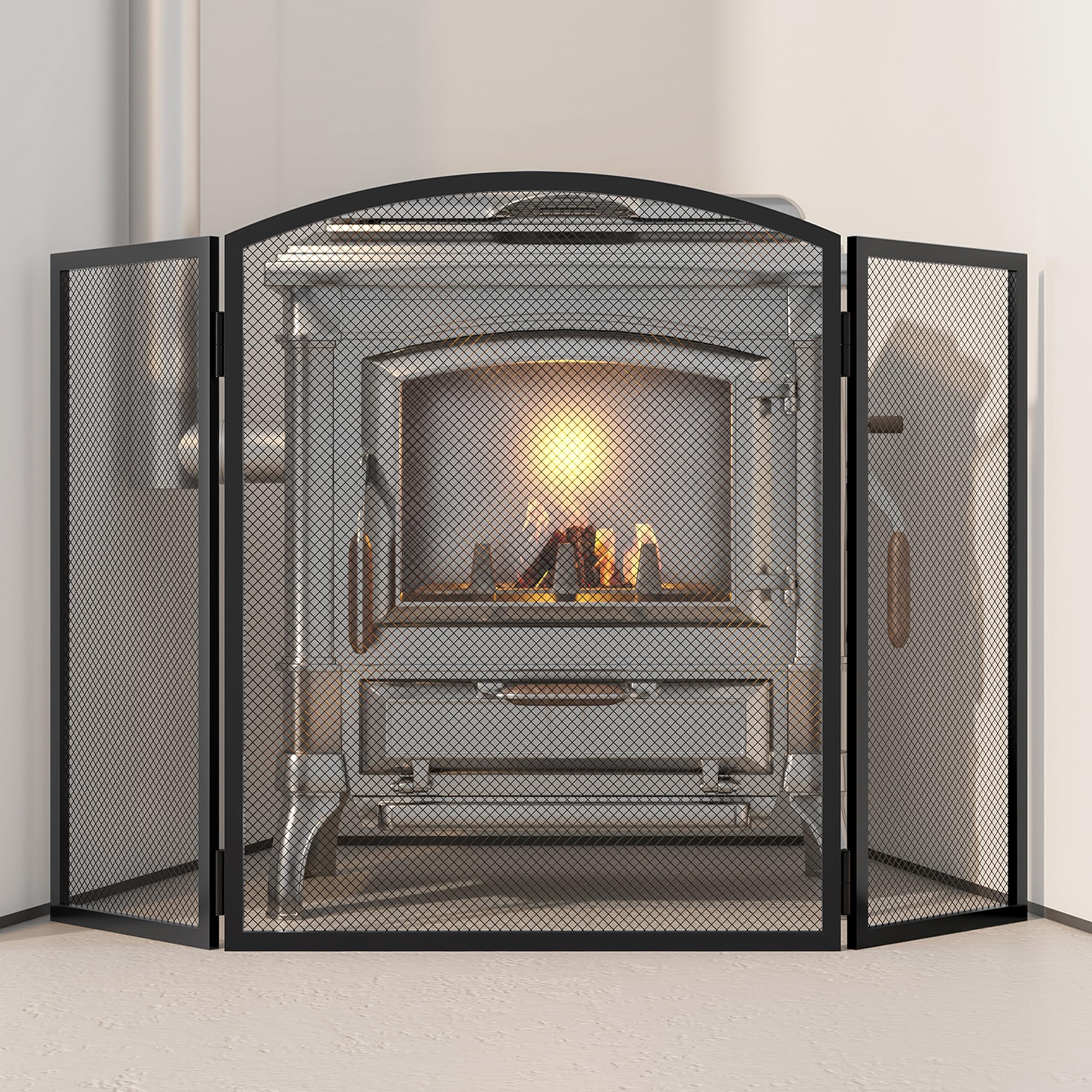 Kingson Black Fireplace Guard – Protezione antincendio di sicurezza per bruciatori a legna, bruciatori a legna e caminetti, protezione per la sicurezza dei bambini, 96,5 x 61 cm