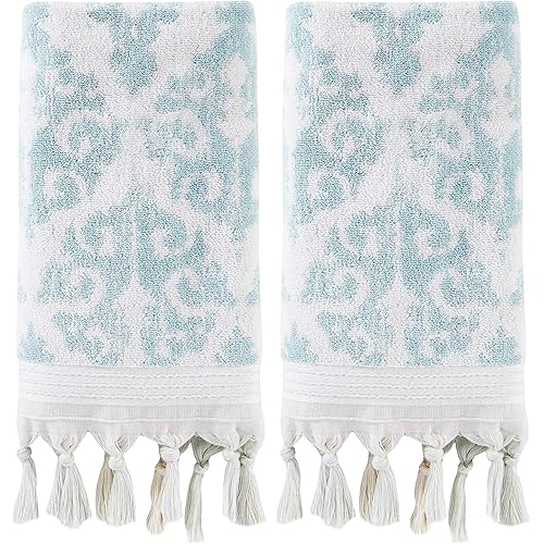 SKL Home Mirage Fringe 100% Turkish Cotton Hand Towel Set, Aqua