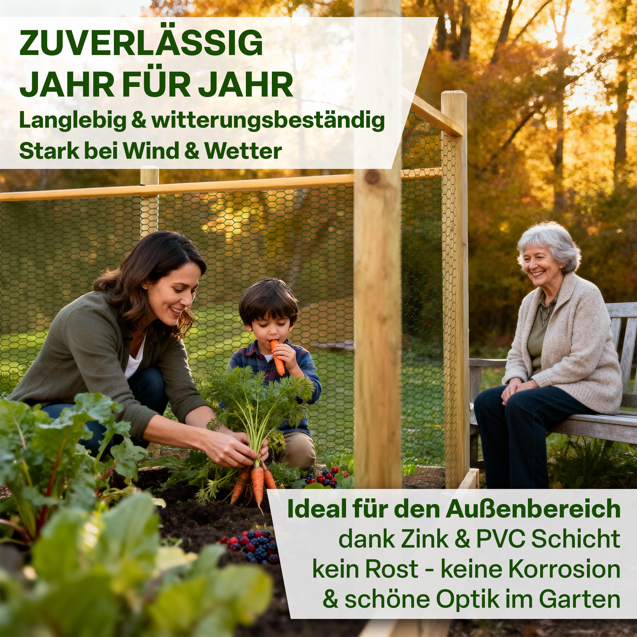 TTL GARDEN 1x25m Hasendraht 25x45mm Masche grün PVC beschichtet - rostfrei 0,70mm Draht Stärke Rolle feinmaschig Drahtgitter Kaninchendraht Zaun Gitter Maschendrahtzaun 25m x 1m breit grün