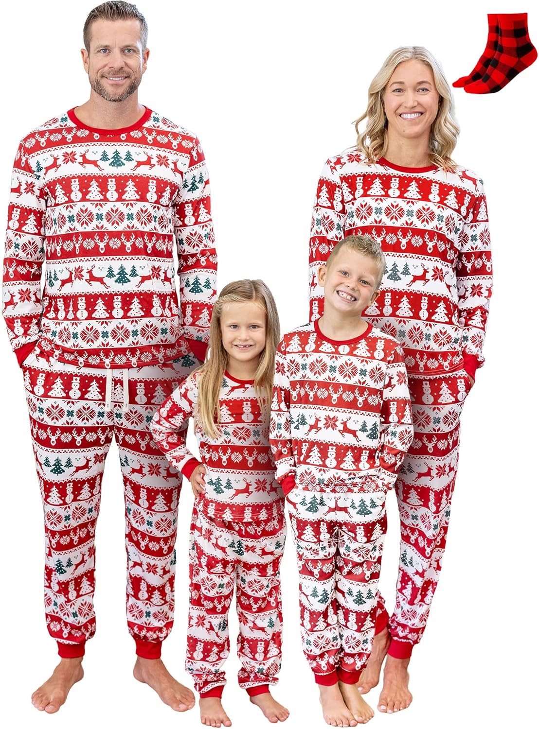 PATPAT Christmas Family Matching Pajama Sets Includes Christmas Socks - Perfect for Family Photos & Holiday Celebrations