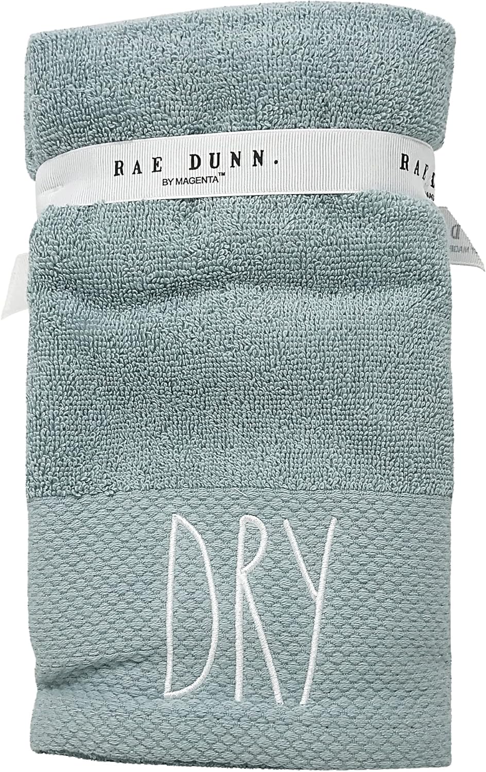 Rae Dunn by Magenta Terry Cloth Set of 2 Bath Hand Towels (Sea Blue/Wash/Dry)