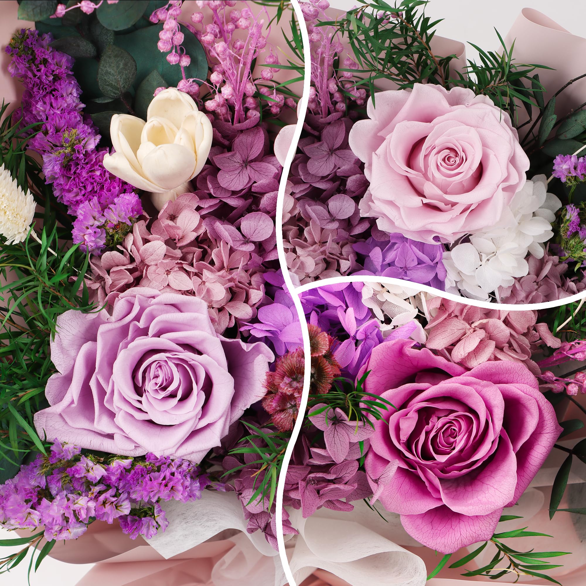 Ramo de flores preservadas, flores eternas reales | Regalos para mujeres, regalos de cumpleaños para mamá, amigos, novia, hermana, San Valentín (lila pastel)