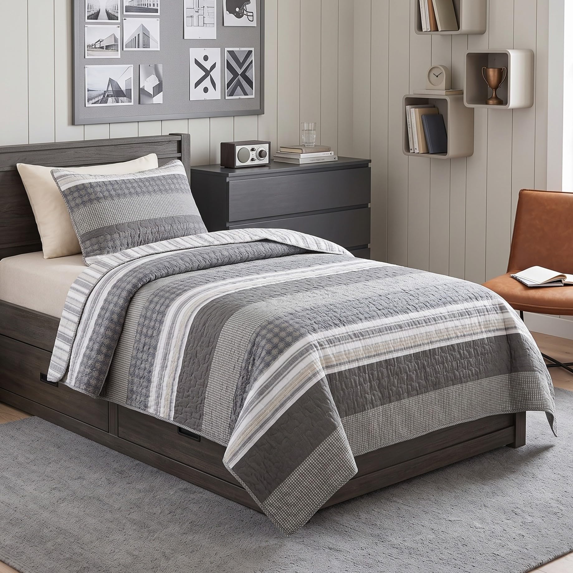Soul & Lane - Madrona Cotton Quilt Set, Men's Bedding, Twin with 1 Sham