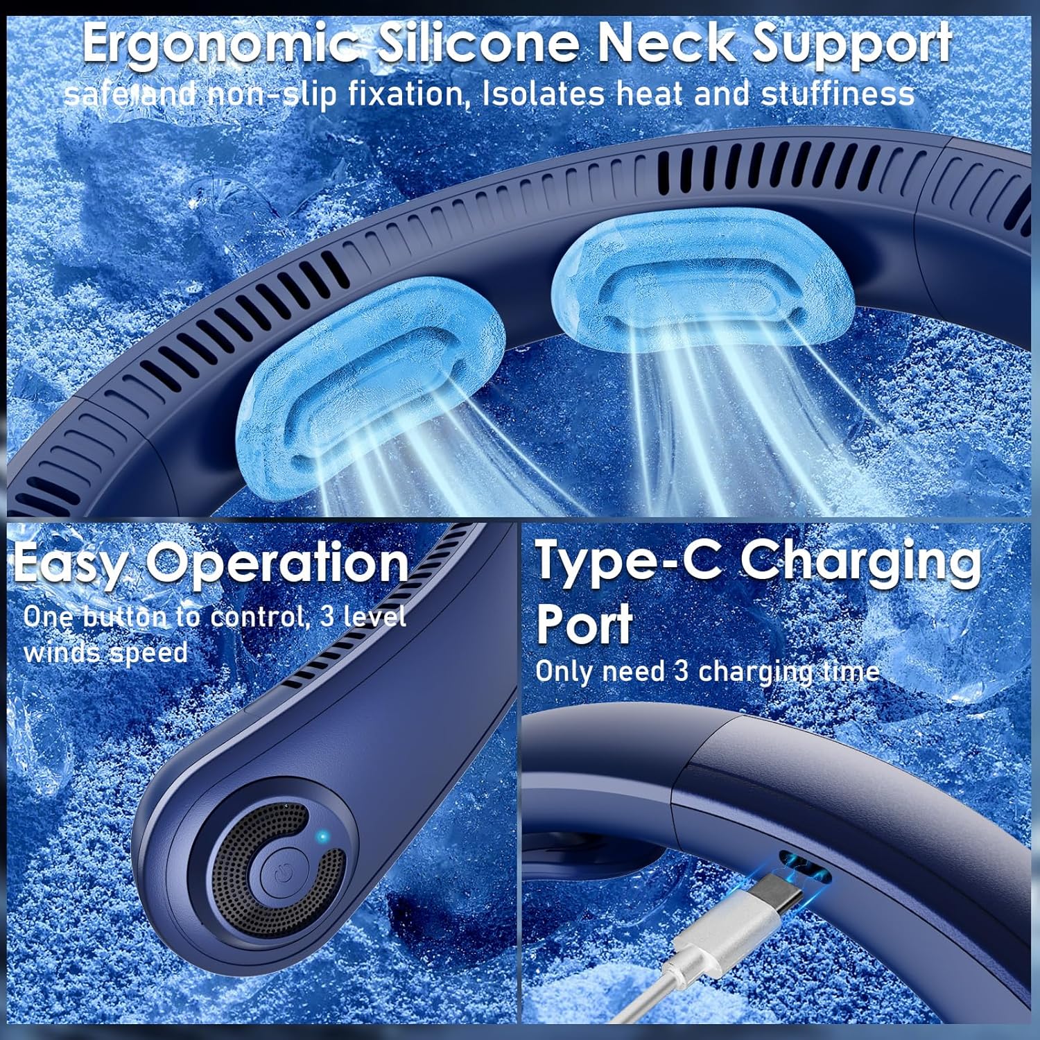 Neck Fan - Portable Personal Cooling Bladeless Around the Neck Fans that Blow Cold Air Rechargeable with 5 Speeds, Neck Support for Hot Flashes, Disneyland, Travel, Cooler for Women Men