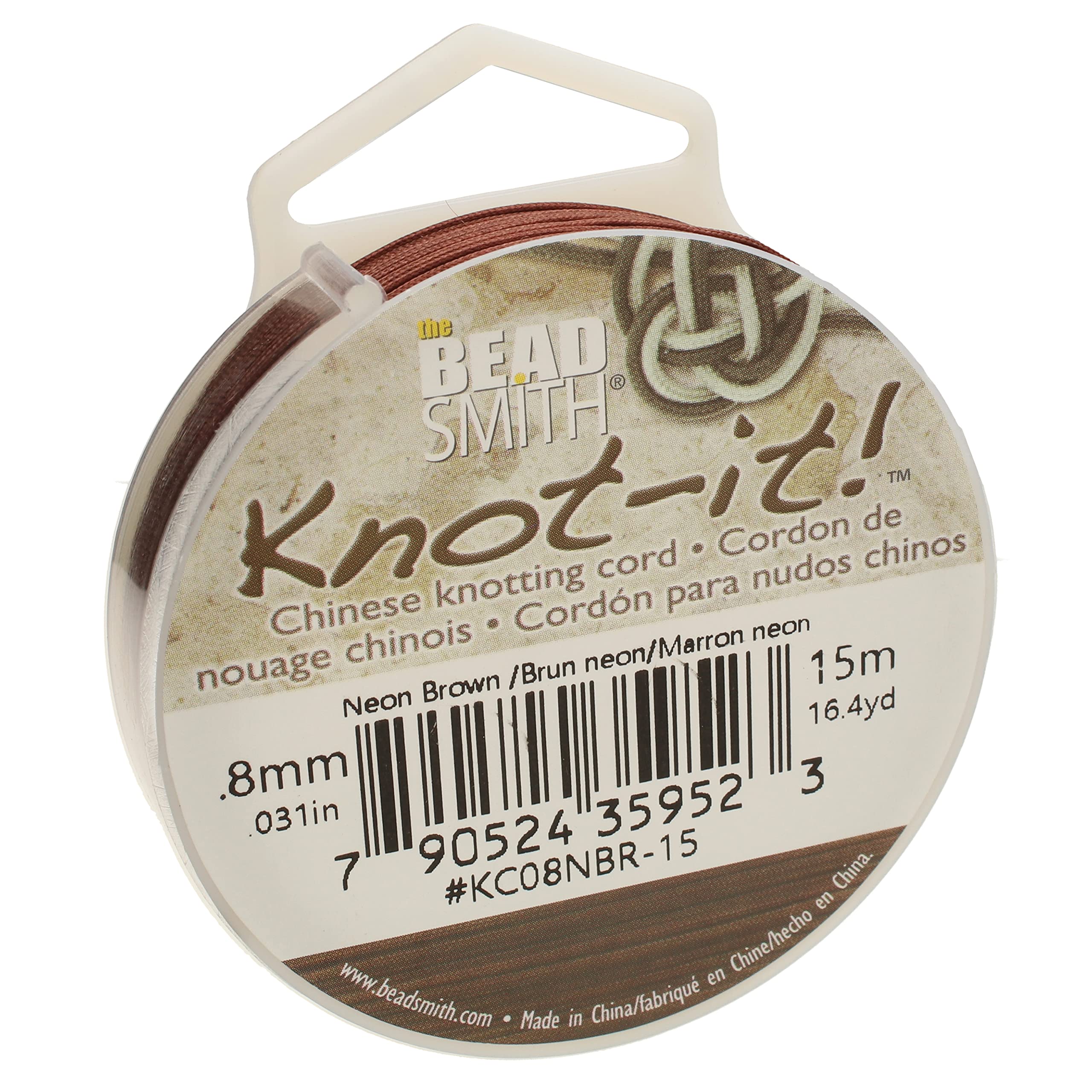 The Beadsmith Knot-it! Sznurek – nylonowy chiński sznurek do wiązania – neonowy brązowy kolor – średnica 0,8 mm – szpula 15 m – do stosowania w makramie, Kumihimo, dekoracyjnych węzłach i tradycyjnej