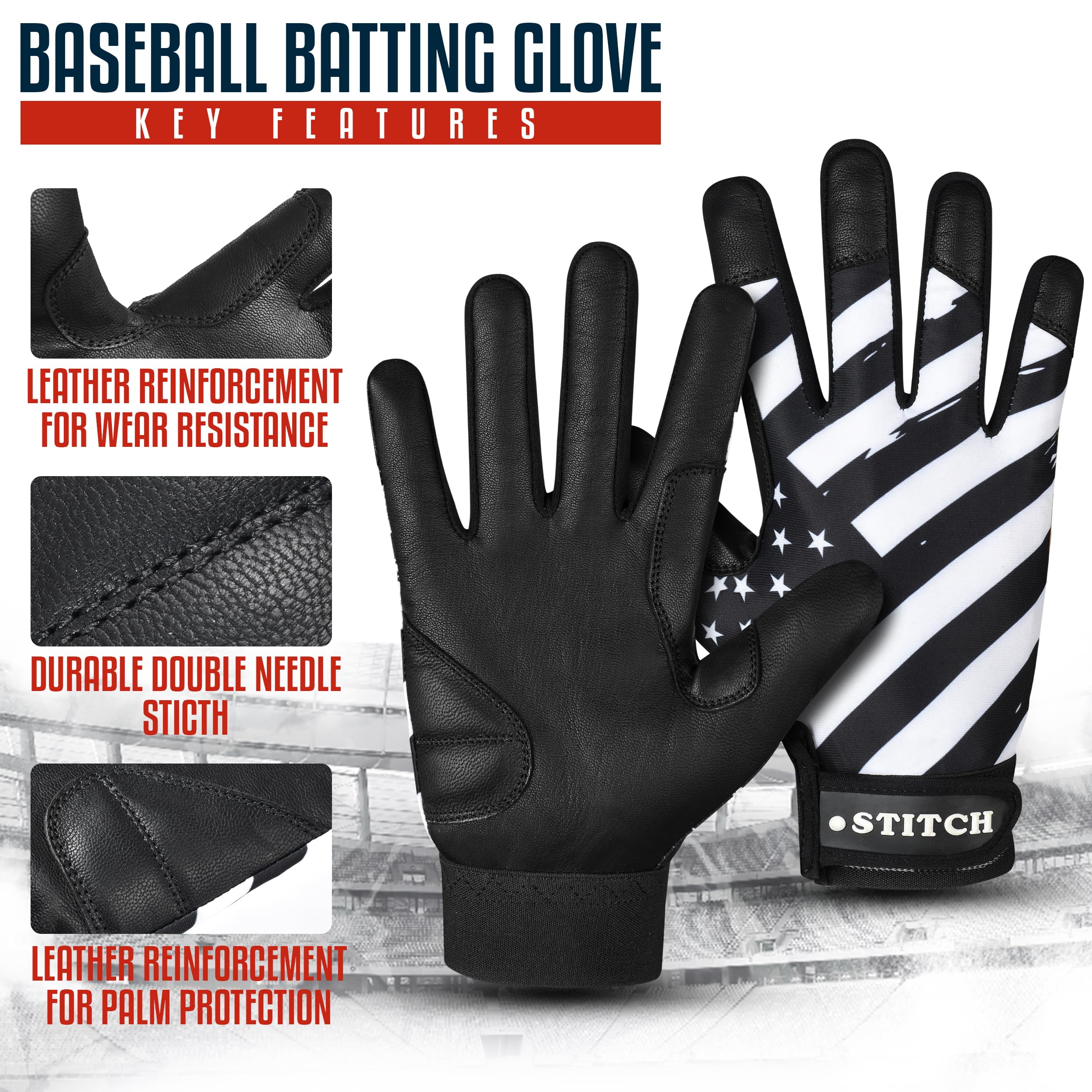 Batting Gloves - American Flag & USA Flag Baseball & Softball Gloves for Youth, Adult & Unisex