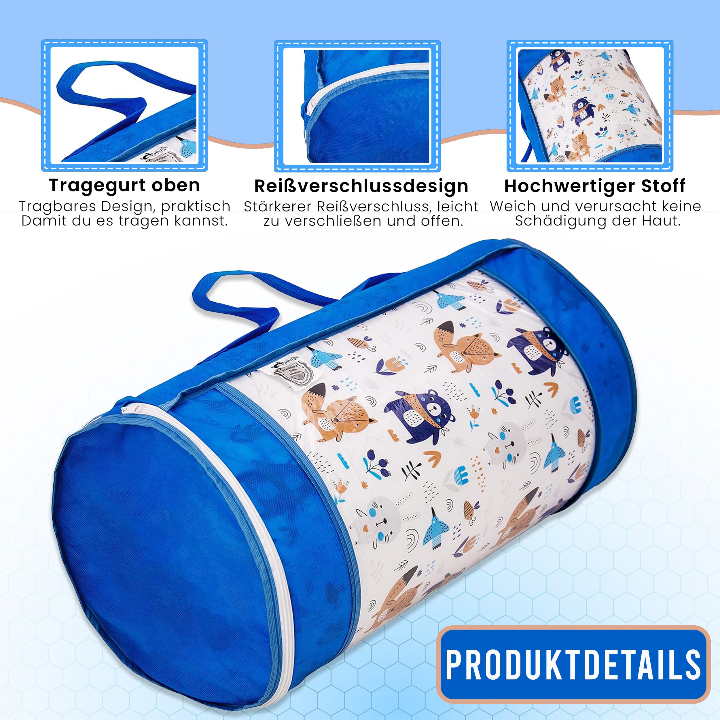 Matelas bébé 70x140 Parapluie Pliable avec Housse de Transport Bleue Housse en Coton Amovible et Lavable Design Enroulable Premium