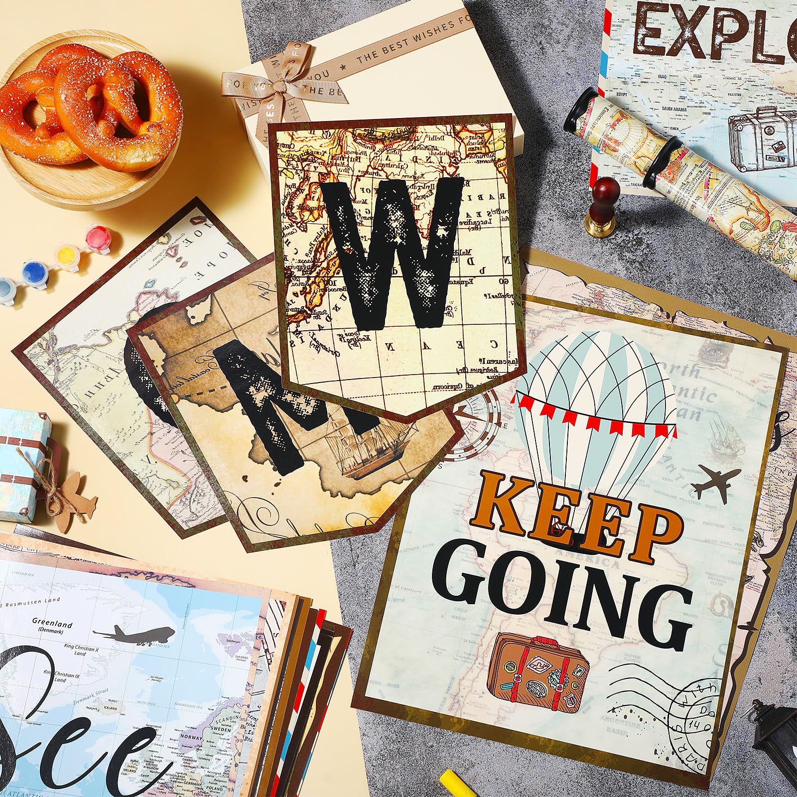 Kit Decoração Mural Leitura - Mapas Vintage E Frases Motivacionais