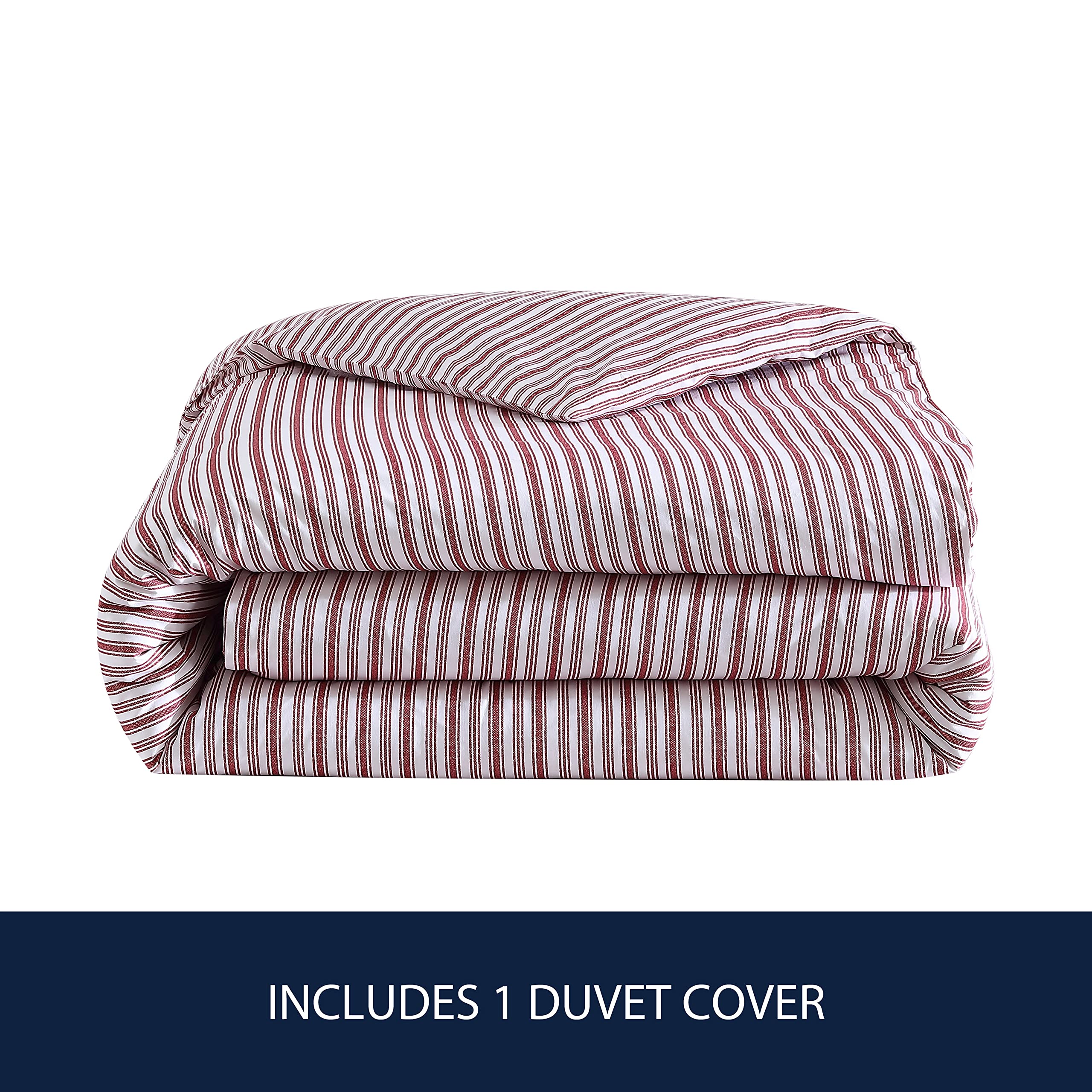 Nautica - Funda de edredón tamaño Queen, Ropa de Cama Reversible de algodón con Cierre de botón, decoración Casual del hogar para Todas Las Estaciones (Coleridge Stripe Red, Queen)