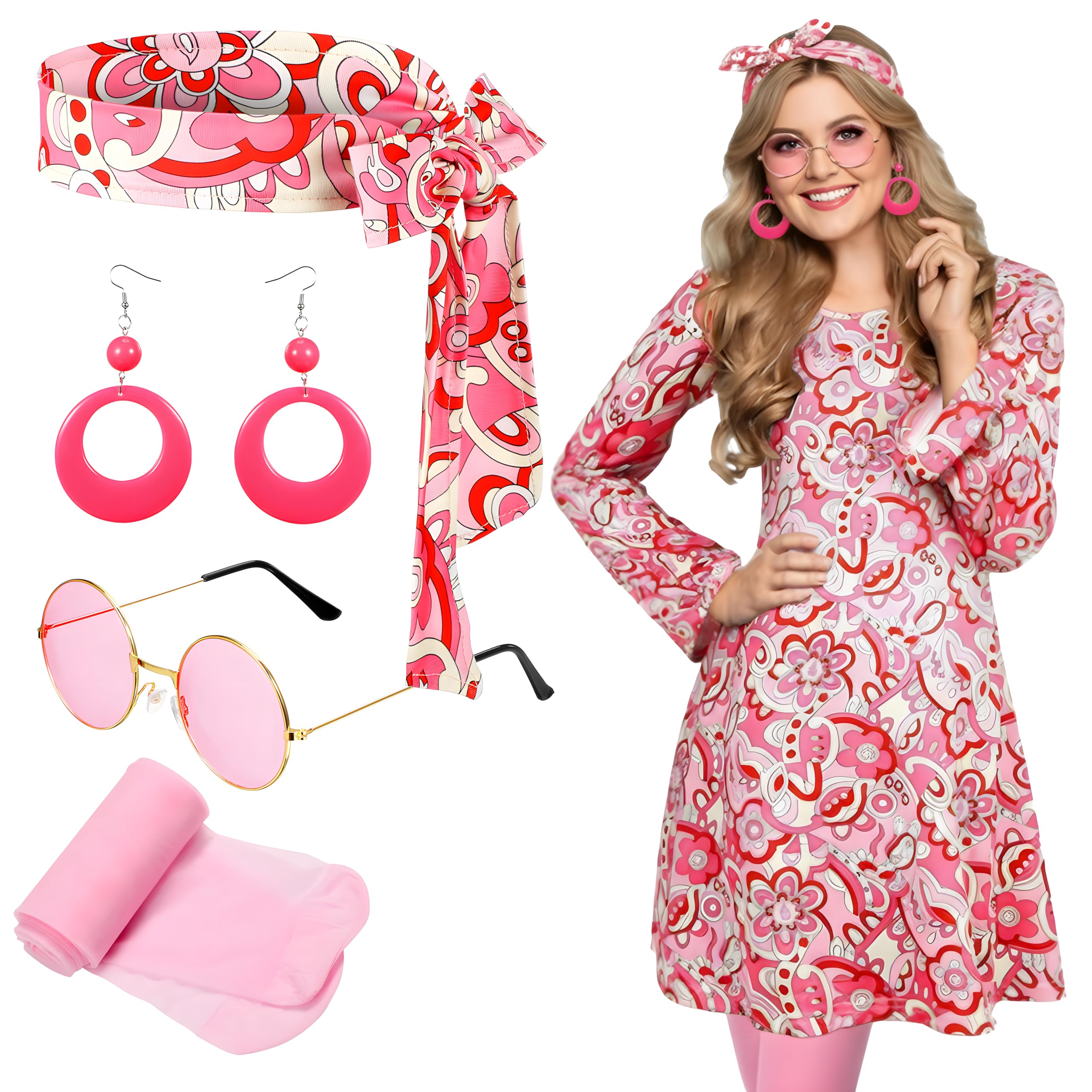 5 Pcs 70s Disco Outfit for Women Hippie Costumes Accessories 70s 80s Halloween Decades Party Cosplay