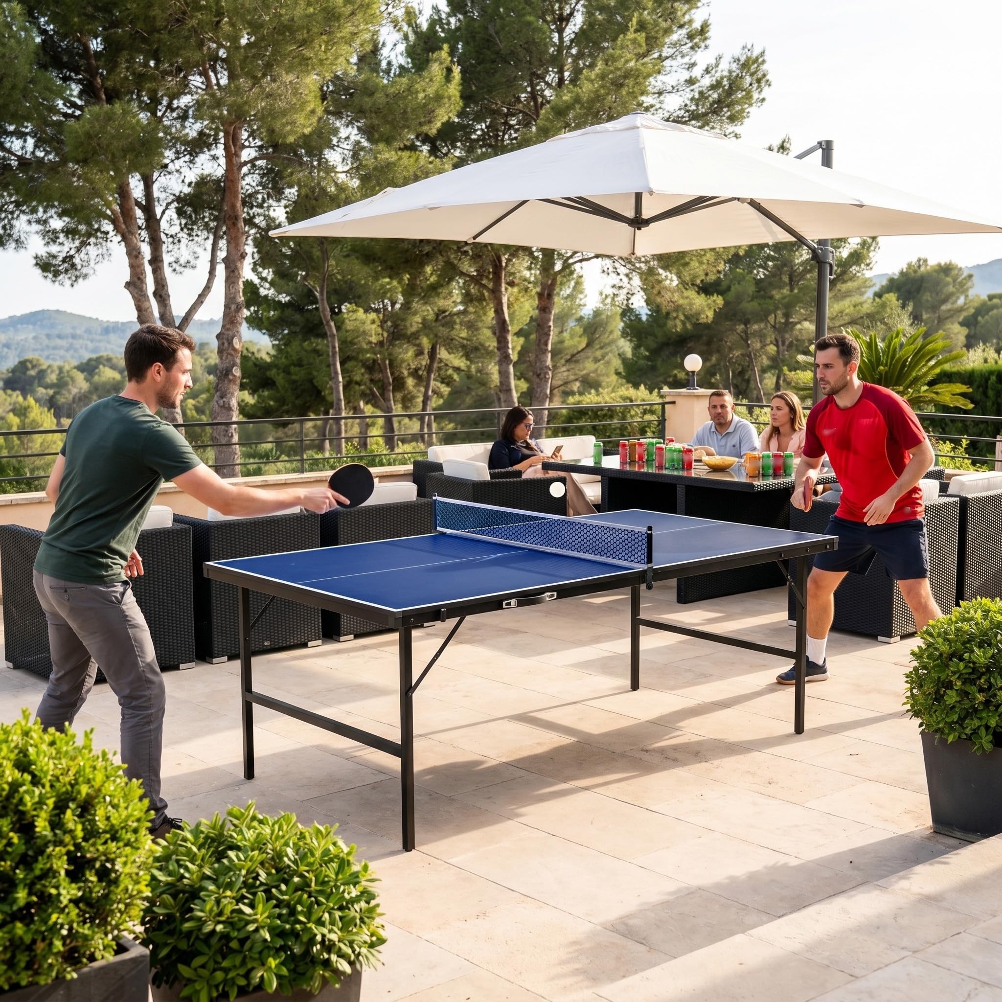 YRHome Tavolo da ping pong, 152,5 x 76 x 71 cm, pieghevole, design a valigetta, con set di 5 palline da ping pong e rete, per casa, ufficio e terrazza, blu/nero