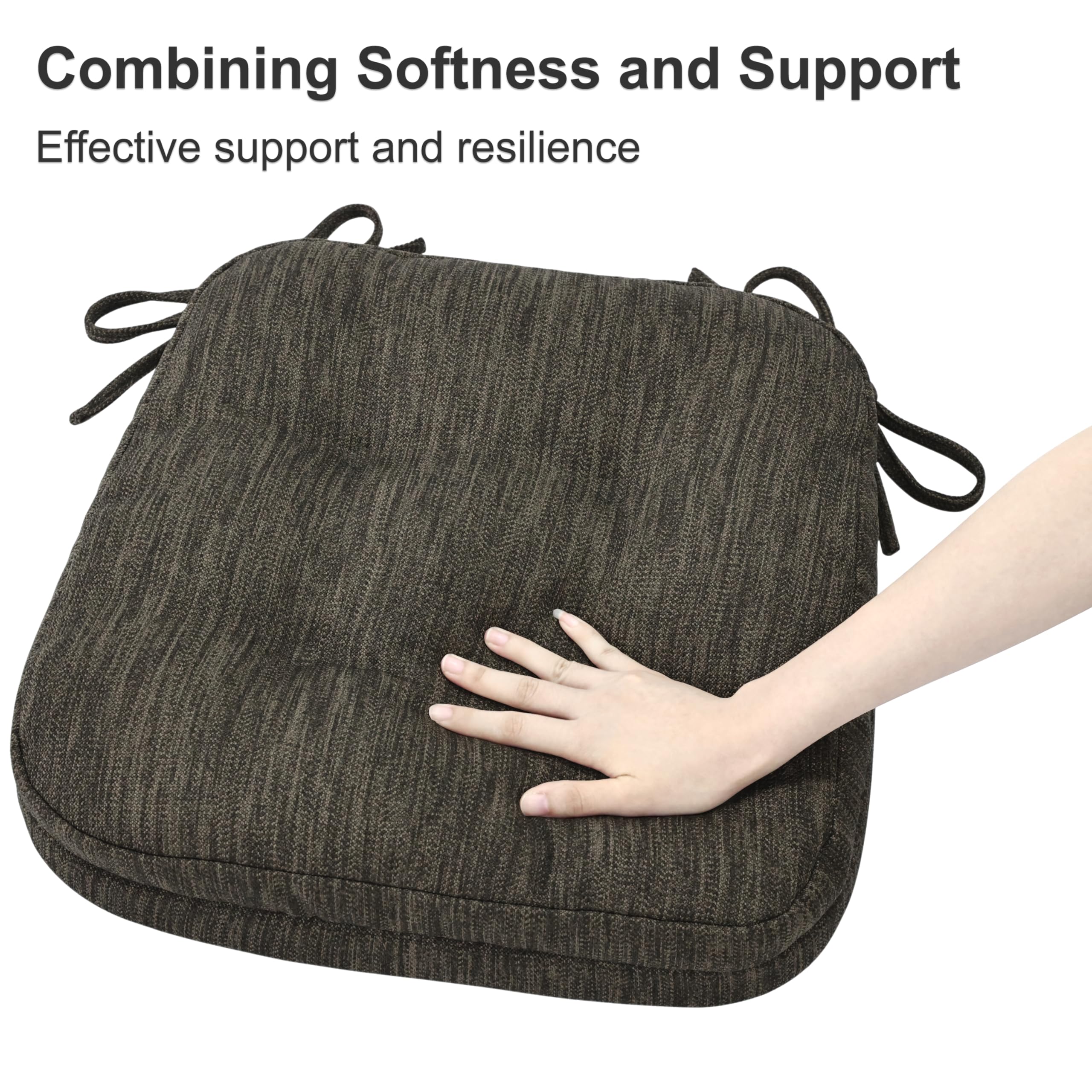 Shinnwa Chair Cushions for Dining Chairs  Tufted Memory Foam Kitchen Seat Cushions, Non-Slip Chair Pads with Ties, 16.5” x 16.5” x 3.5”, Brown,