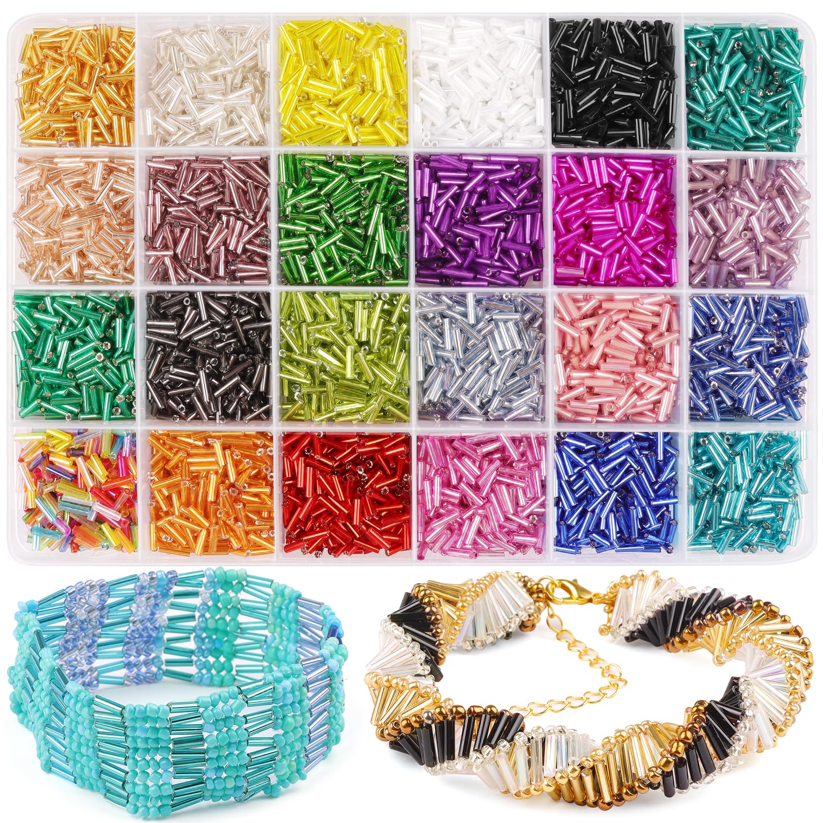 Bugle Beads, Multicolored Glass Tube Small Long Beads for DIY Bracelet Necklaces Crafting Jewelry Making Supplies, 7x2 mm, 7200pcs