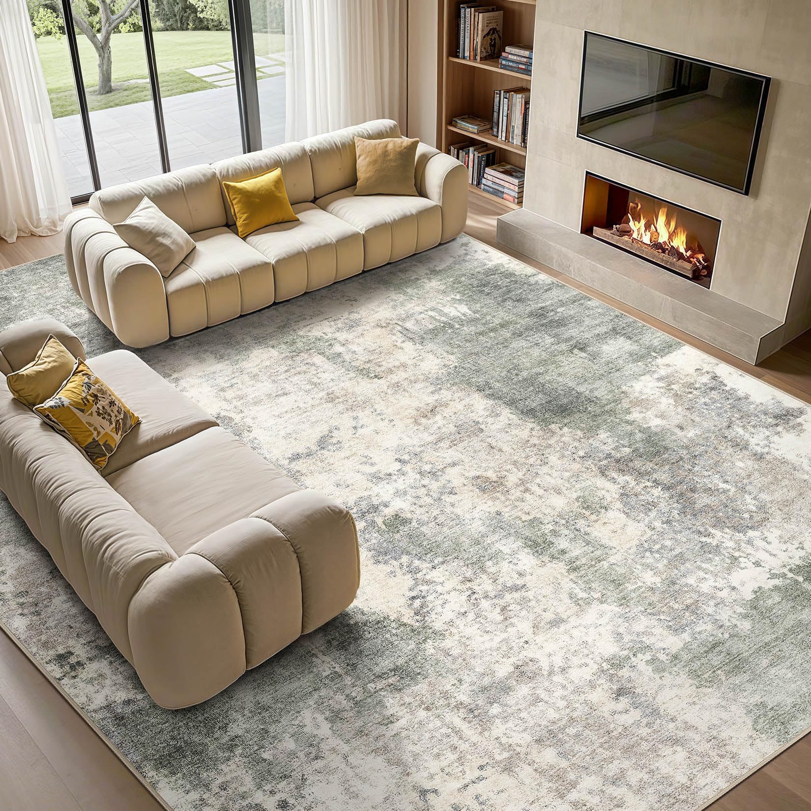 Tortania Modern Abstract Gray Green 12x15 Area Rug
