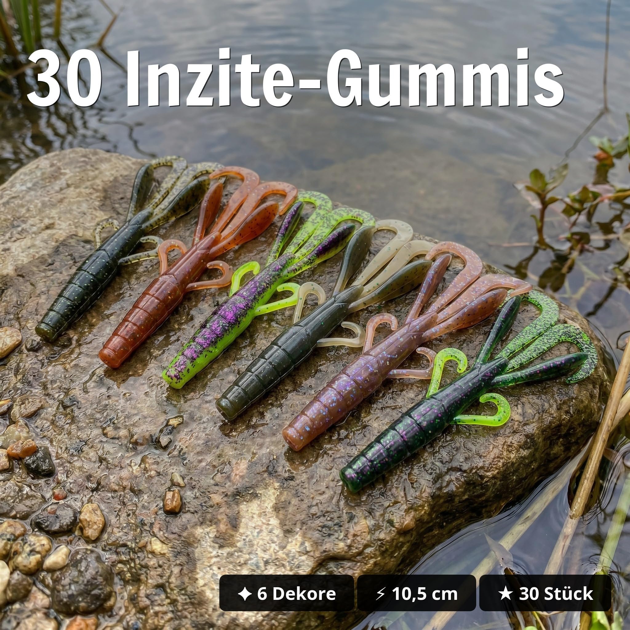 Zite Fishing Inzite Braw Starterbox – 36-teiliges Gummiköder Set für Barsch | & Zander – 30 Gummifische 10,5 cm inkl. 6 Fertig-Rigs (Dropshot, Texas, Carolina)