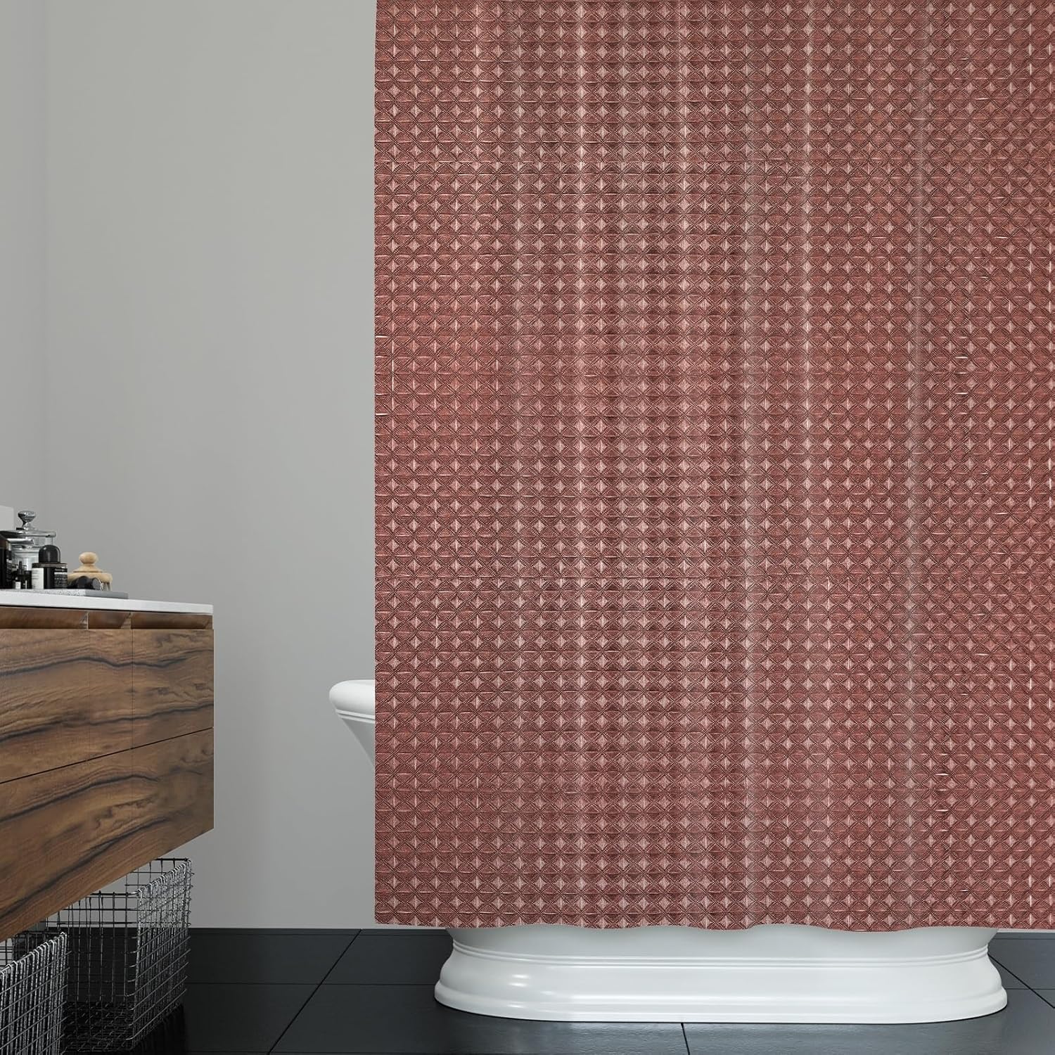 72x72 Inch Solid Color Shower Curtain for Bathroom Waffle Bath Water Resistant Fabric Curtains Coffee Modern Thick Shower Stall Curtain with Metal Hooks
