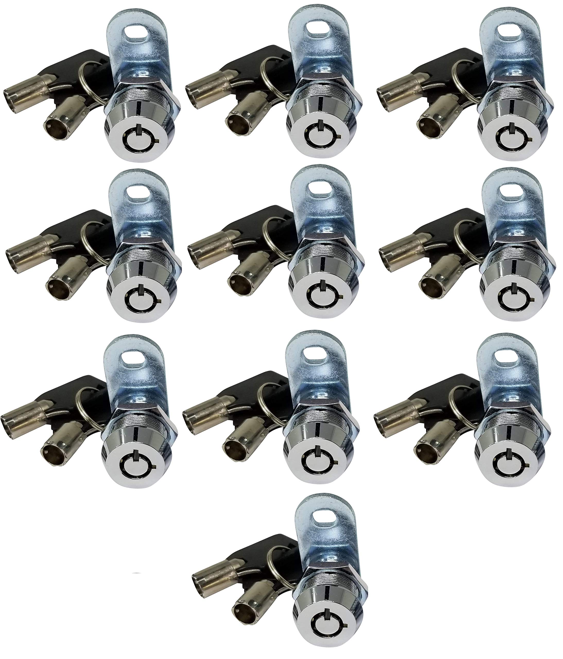 Admiral Locks Tubular Cam Lock, Keyed Alike Removable Key RV Compartment Storage Lock Cabinet Locks (Chrome Pack of. 10, 5/8" 90°)