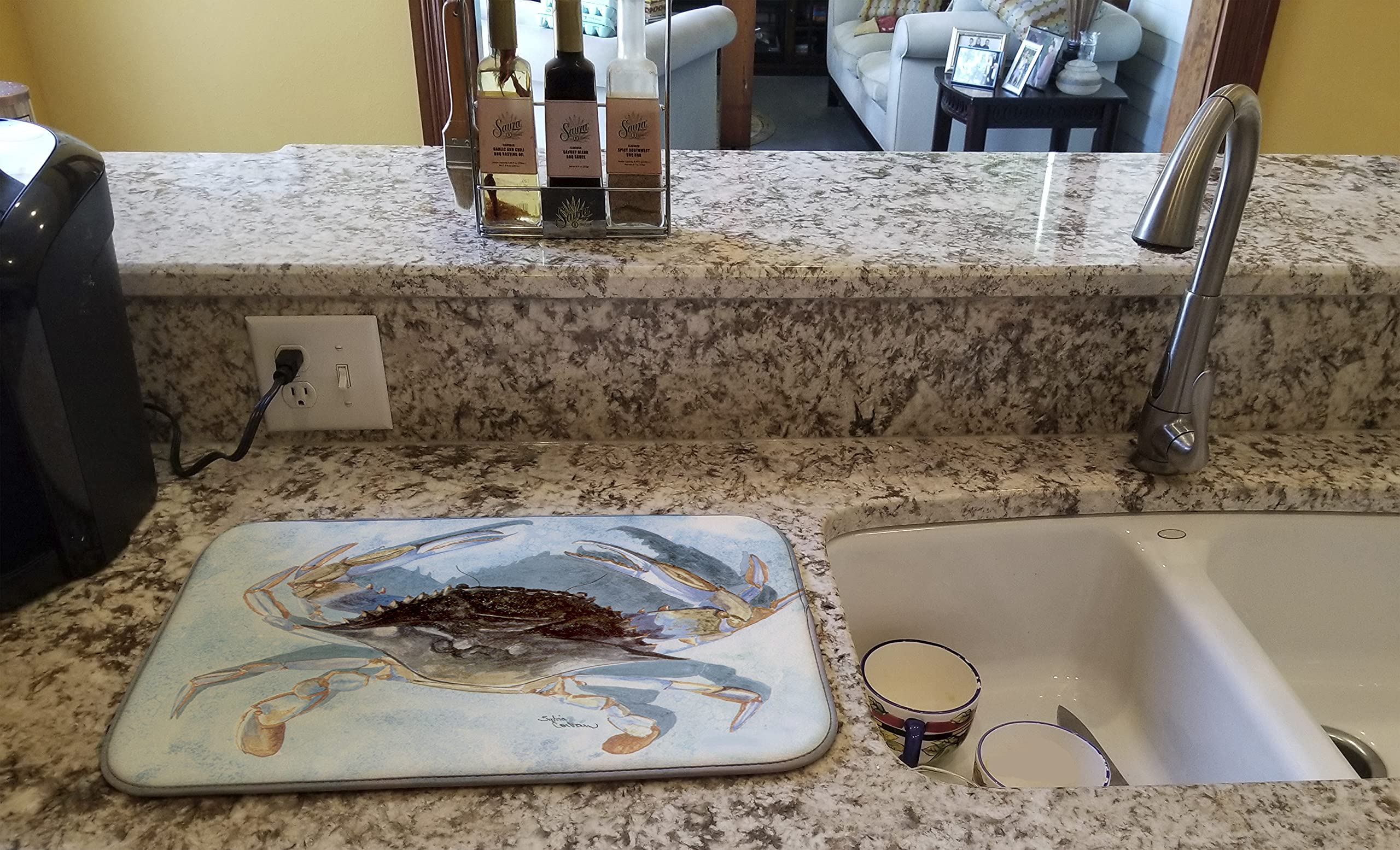 Caroline's Treasures 8011DDM Blue Crab Dish Drying Mat Absorbent Dish Drying Mat Pad for Kitchen Counter Dish Drainer Mat for Countertop, 14 x 21