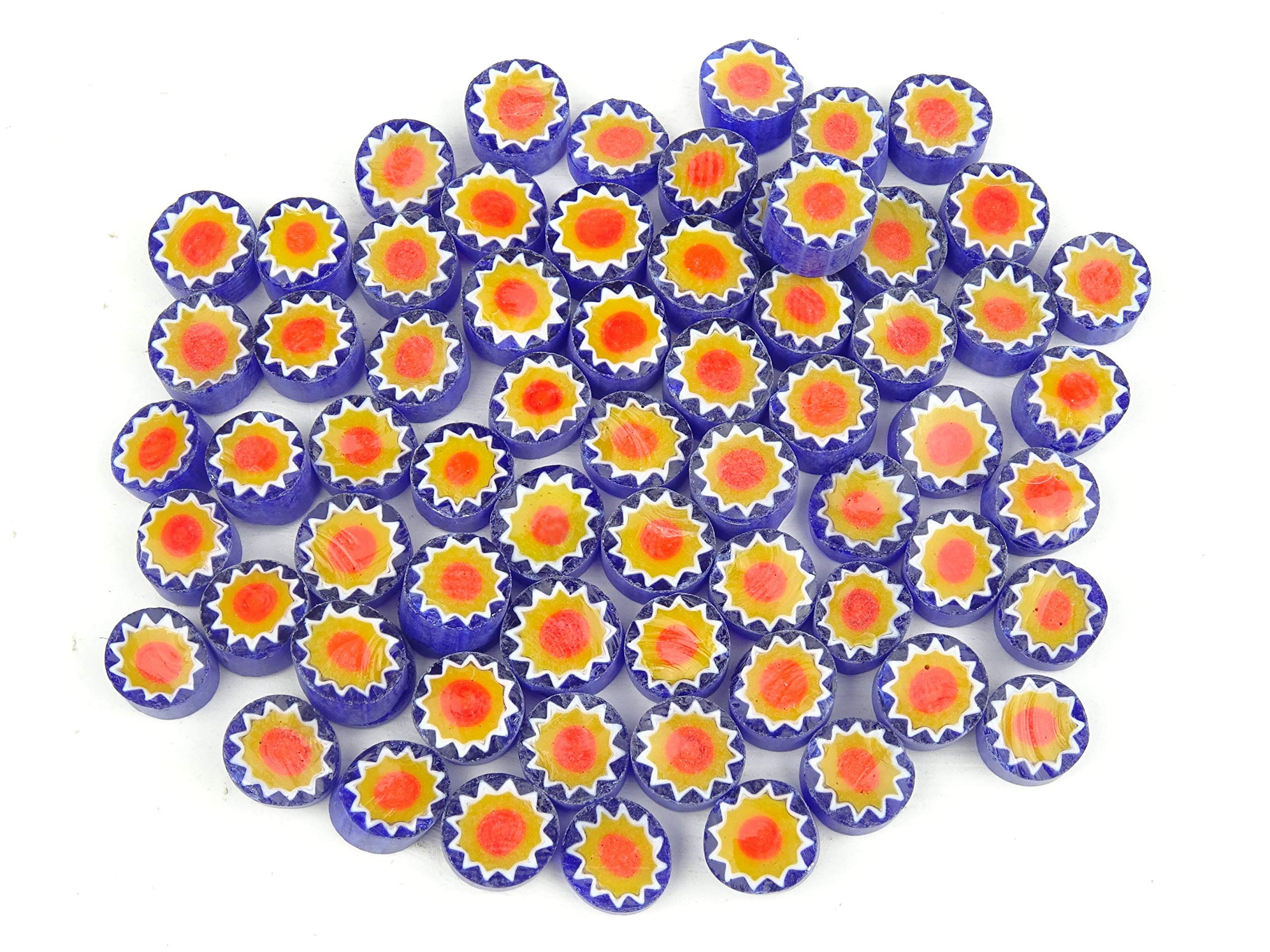 25g Millefiori Blue with Yellow Suns 7-8mm Approx 65 Pieces