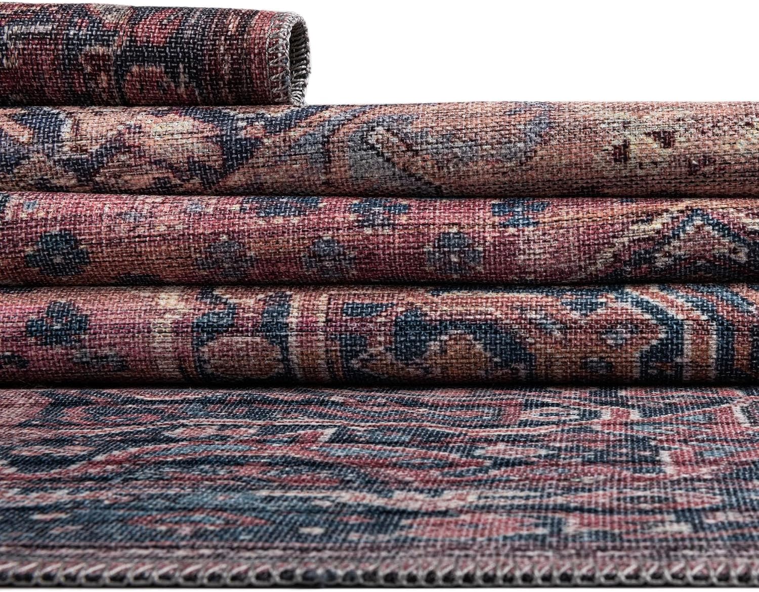 Rugs.com - Maahru Collection Rug – 10 Ft Runner Antique Rust Red Washable Rug – Vintage Medallion Design for Hallways, Entryways, and Kitchens