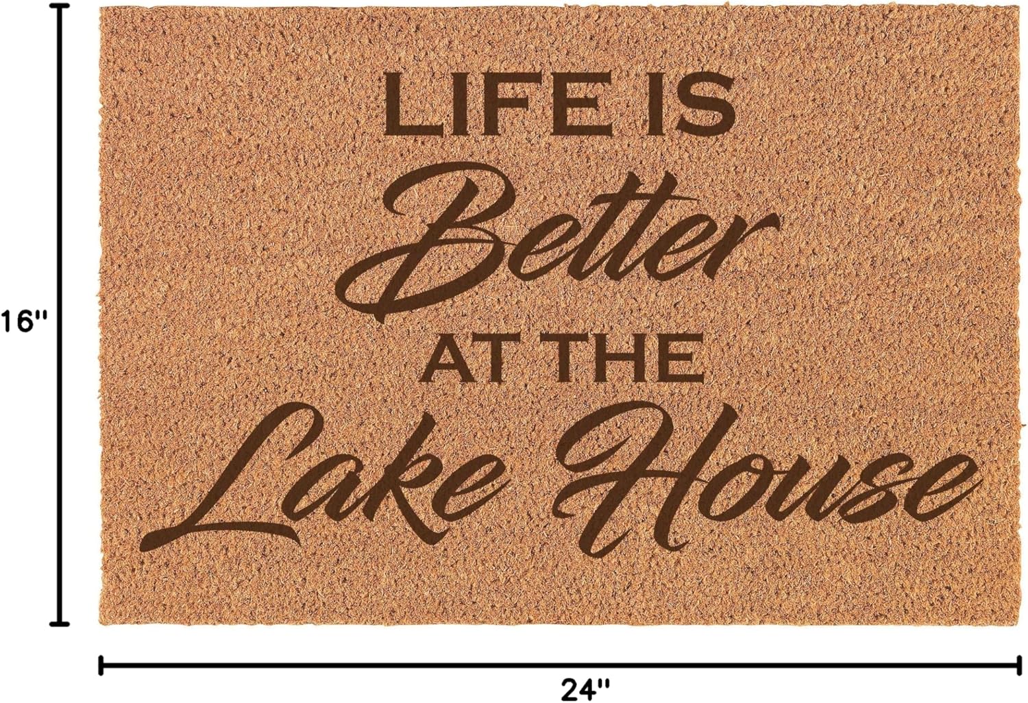 Daylor Life is Better at The Lake House Doormat Brown Natural Coir Rectangular Front Entry Non Slip Door Mat (16 in. x 24 in.)