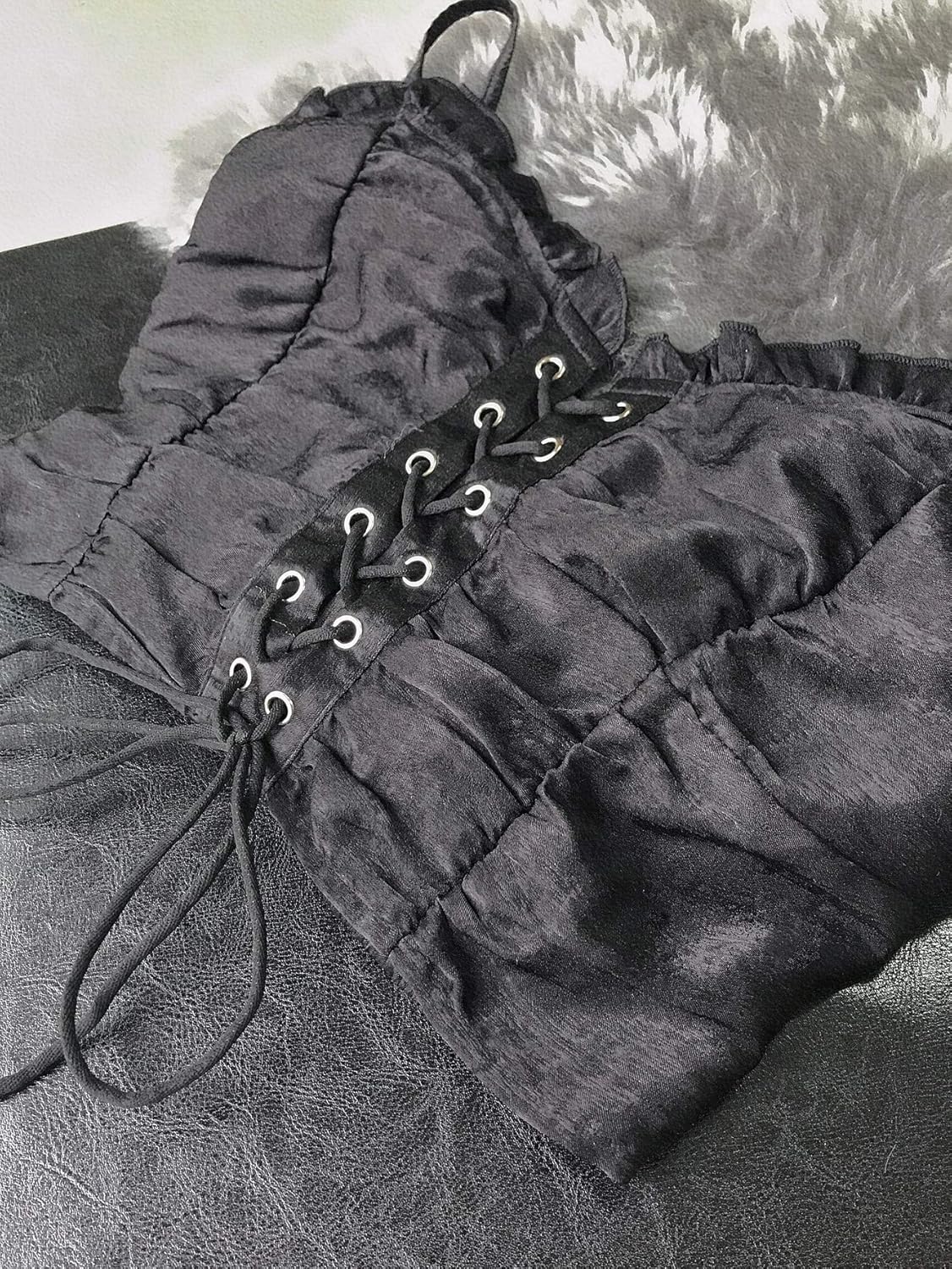 Lace up front shirred cami top Clearance