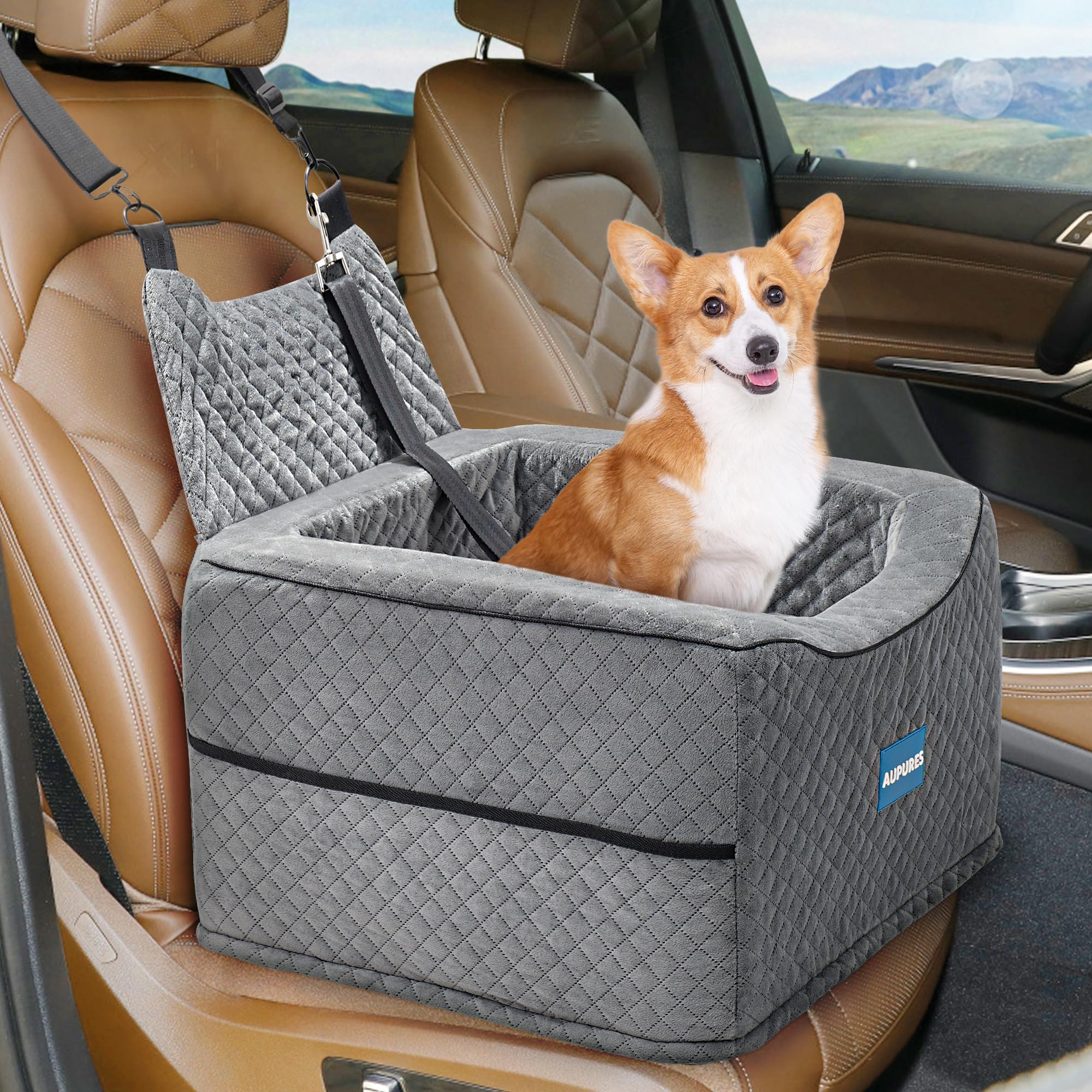 Dog Car Seat-Perfect Dog Car Seats for Small Medium Dogs Under 40 lbs,Dog Booster Car Seat with Adjustable Height,Small Dog Car Seat,Pet Car Seat,Dog Car Carrierwith Removable Cushion(Gray)