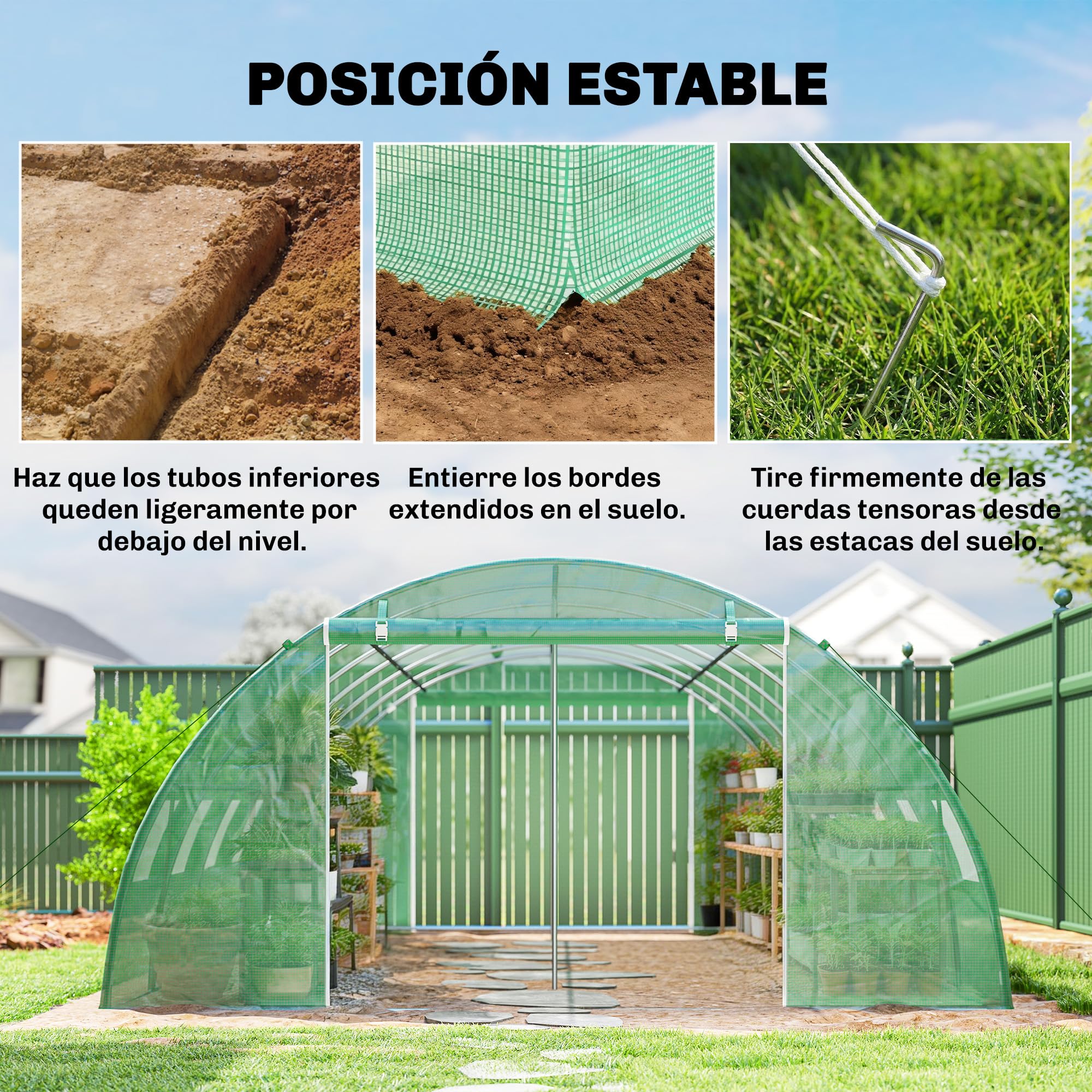 Outsunny Invernadero de Exterior 6x4x2 m, Invernadero de Túnel con 2 Varillas de Soporte, Puertas Enrollables, Ventanas de Malla, Cubierta PE y Marco de Acero Galvanizado, Anti-UV, Impermeable, Verde
