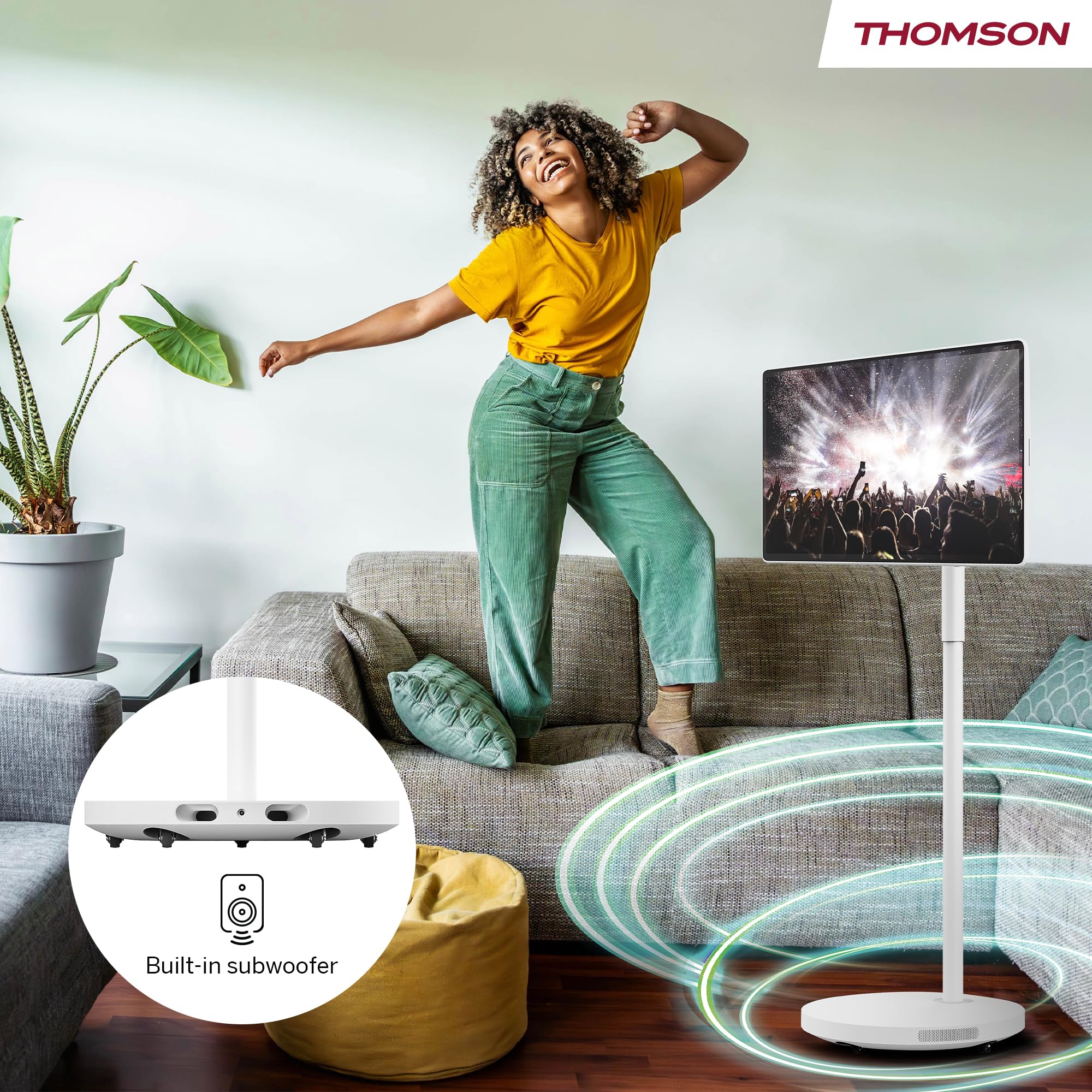 Thomson Go Plus Pro 27 Zoll (69 cm) 4K UHD Smart Touch Display, Android, Sprachsteuerung, Hotspot, 9000 mAh Akku, 5MP Kamera, Subwoofer, WiFi 6, Bluetooth, Tragbarer Ständer -27UE7M45- Weiß