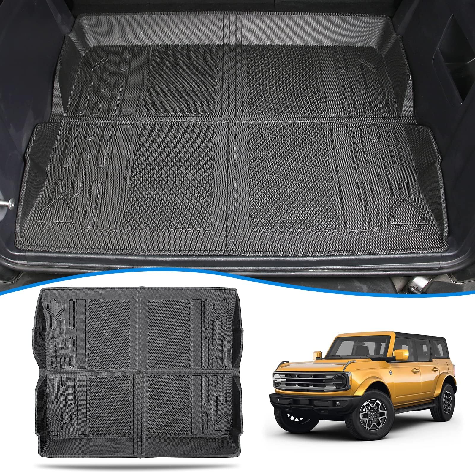 Tutor Auto Cargo Liner Trunk Mat Compatible with Ford Bronco Accessories 2021 2022, TPE Material All-Weather Rear Cargo Mats for Bronco Accessories 4 Doors (Not Fit for Bronco Sport and 2 Door)
