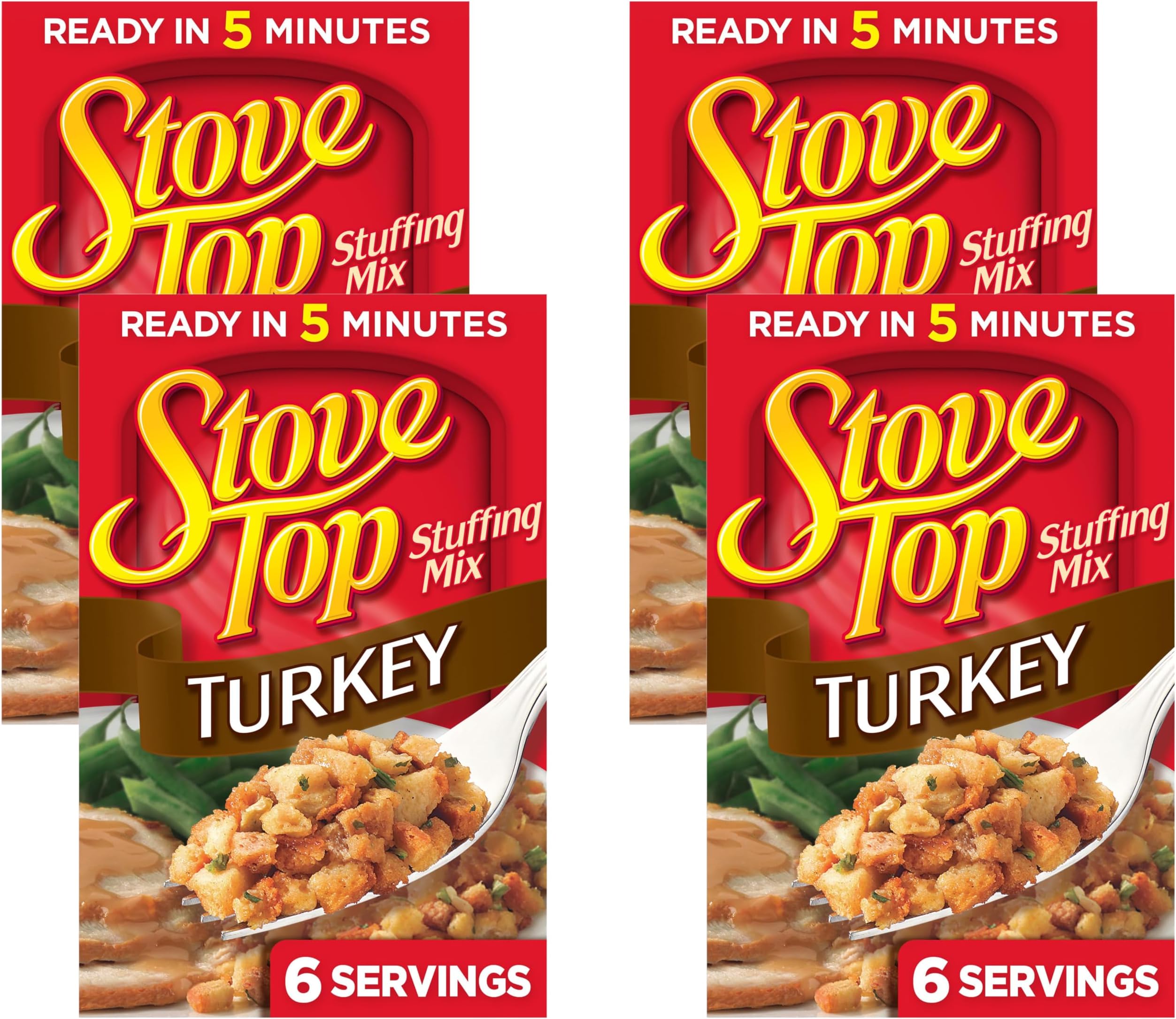 Stove Top Stuffing Mix, 1 Box, for Dinner Sides and Thanksgiving Dinner, Turkey, 6 oz (Pack of 4)
