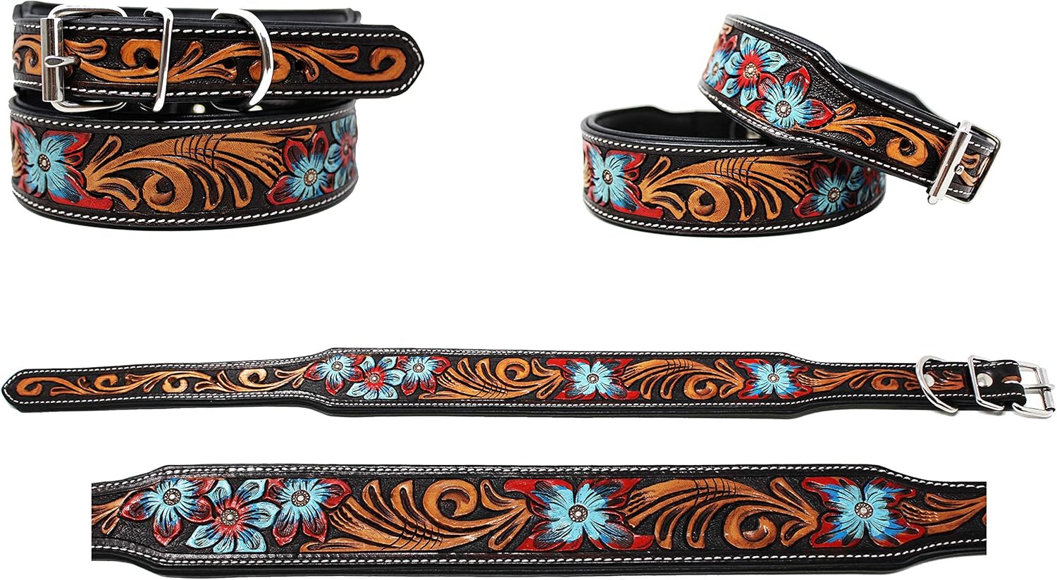 Small 13''- 17'' Added Challenger 100% Cow USA Leather Dog Collar Tooled 60FK13