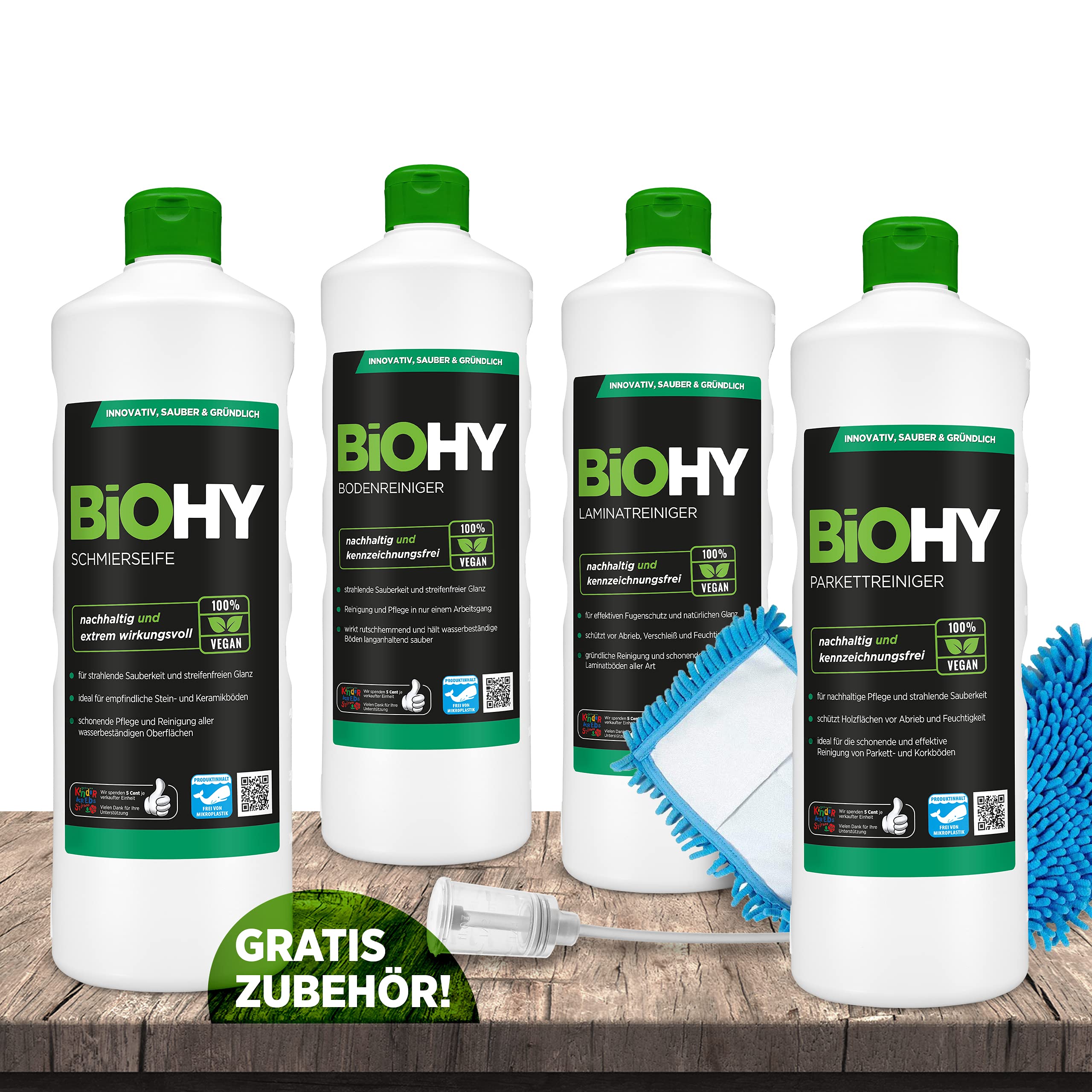 BIOHY Set Limpiador de Suelos | Limpiador de Suelos | Limpiador de Laminados | Limpiador de Parquet | Jabón Suave | Limpiador Sostenible y Eficaz | De Acción Rápida | Concentrado Económico | Potente