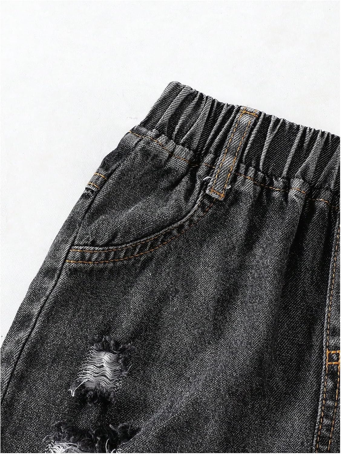 OYOANGLE Toddler Girl's Ripped Jeans Elastic Waist Baggy Wide Leg Denim Pants with Pockets Streetwear