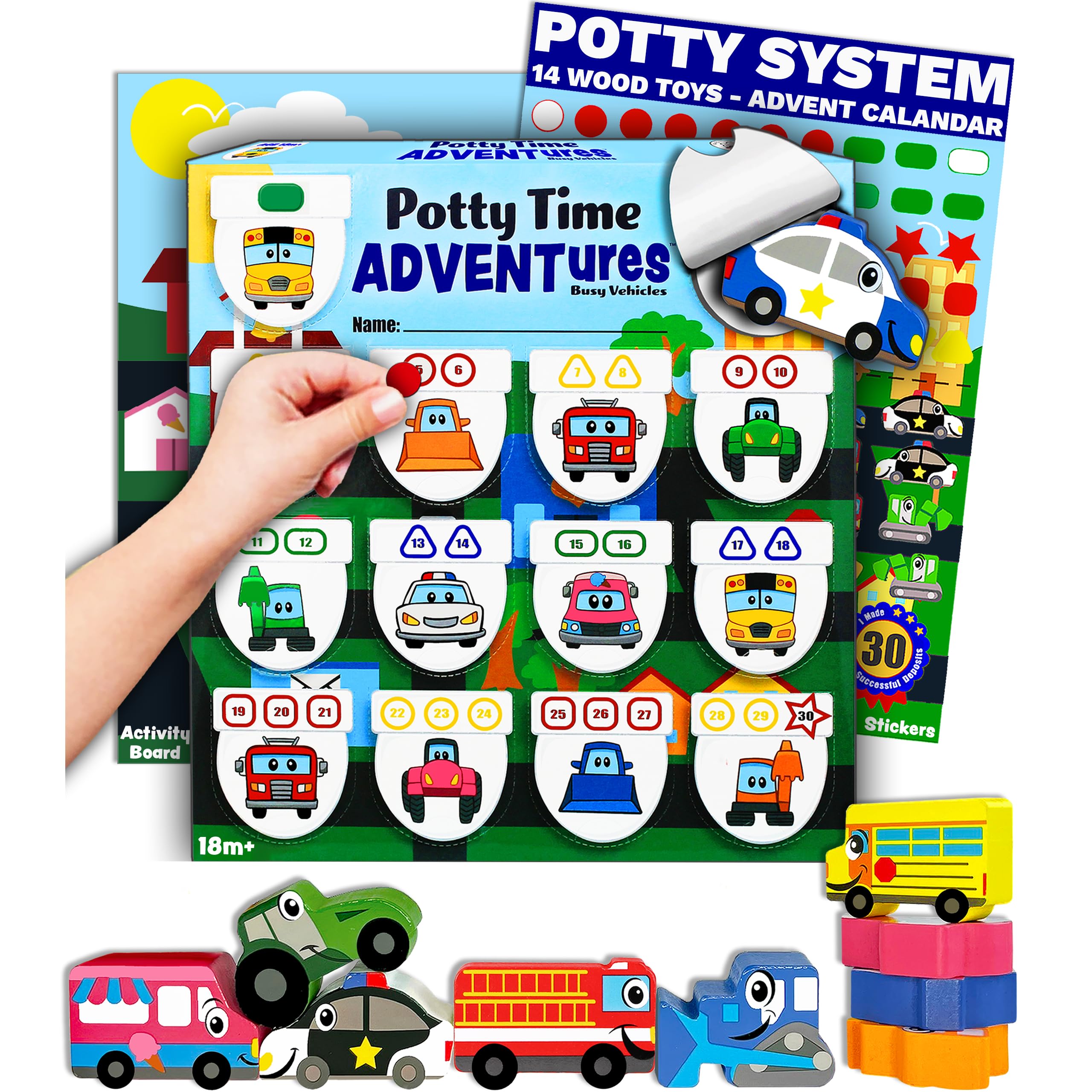 Potty Training Reward System - 14PC Wooden Stacking Blocks with Car and Truck Themed, Montessori Behavior System Advent Calendar for Toddlers 18M+ Boys Girls by Lil Advents