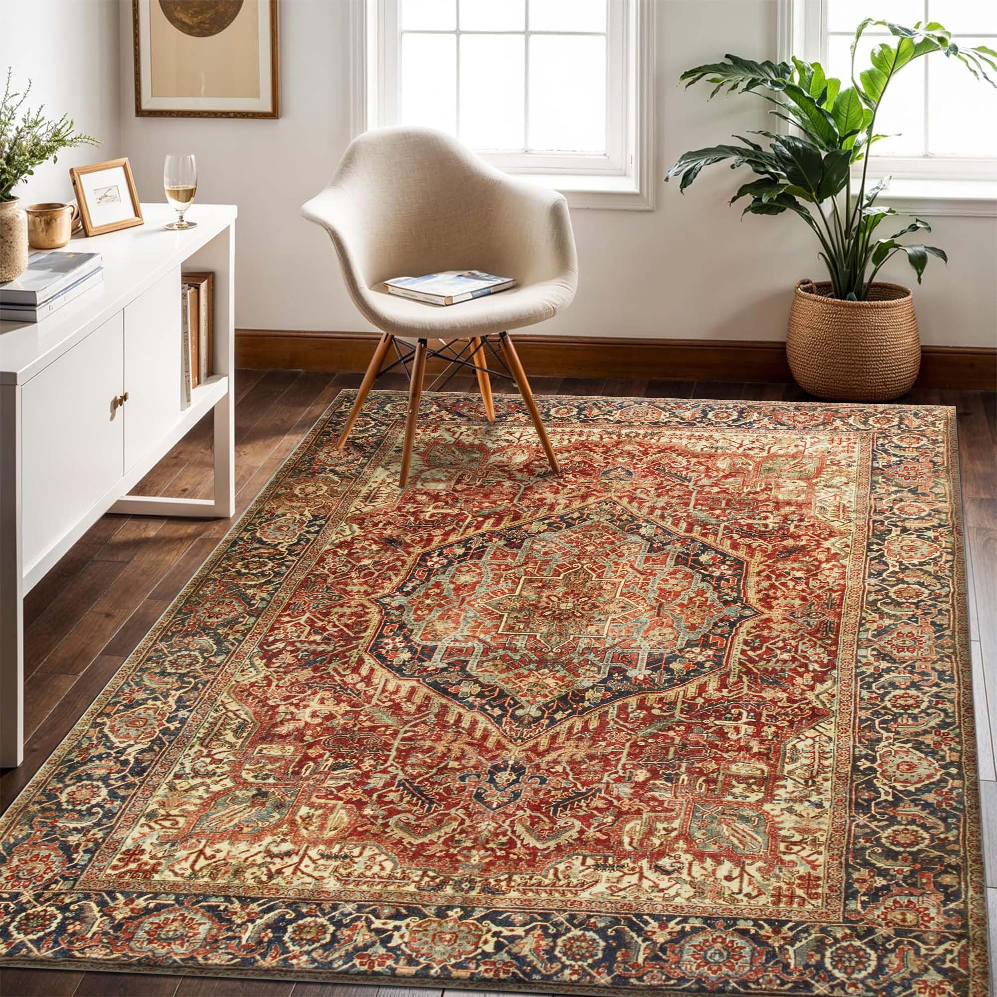 MOONLIGHT20015 Washable Rugs Living Room 60x110 cm - Fluffy Vintage Area Rugs for Bedroom - Non Slip Low Pile Soft Boho Rug Carpets for Lounge - Traditional Large Bedside Rug Easy To Clean, Majestic โ image 1