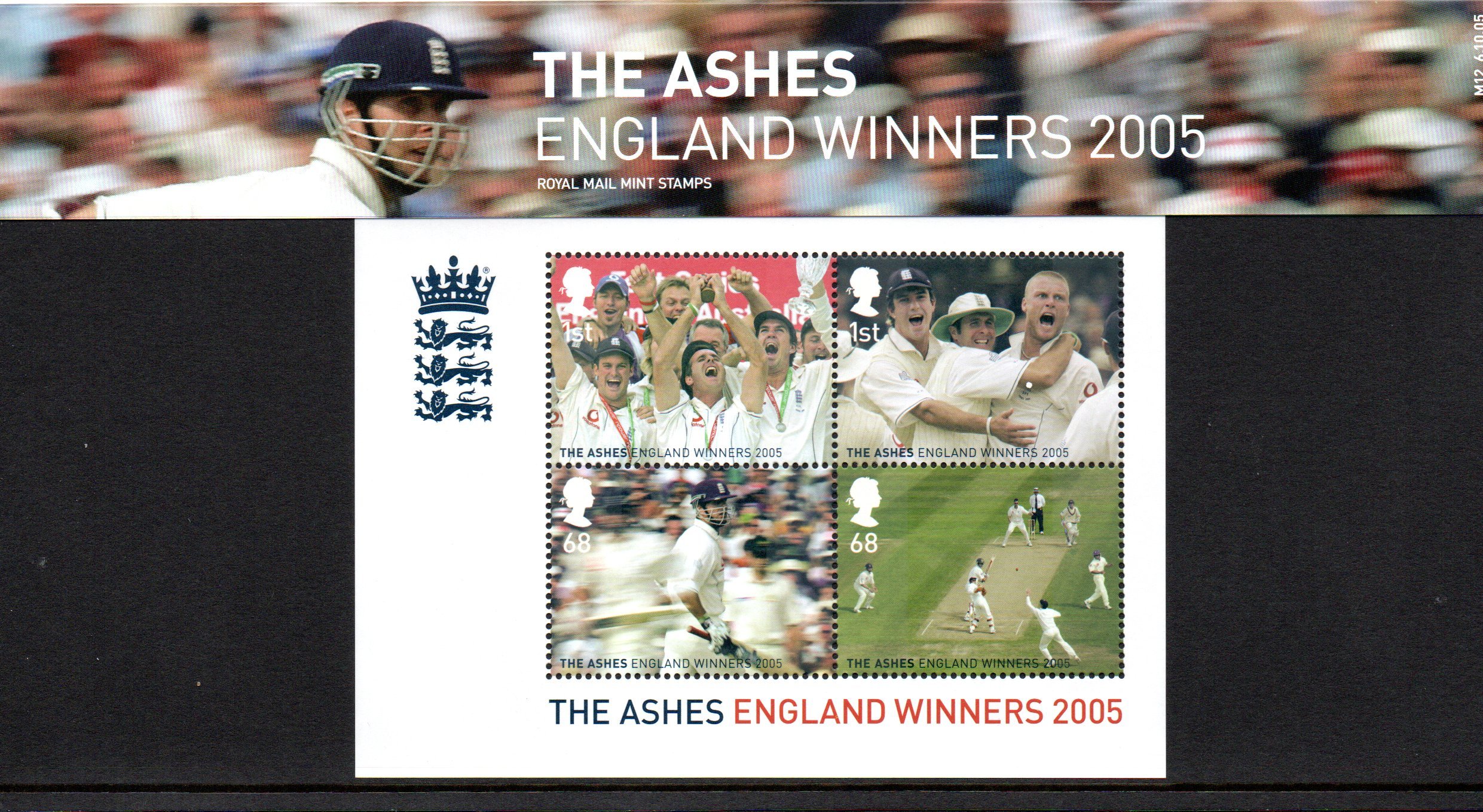 Royal Mail 2005 Cricket, The Ashes, England Winners Presentation Pack PP348 (printed no. M12) Stamps