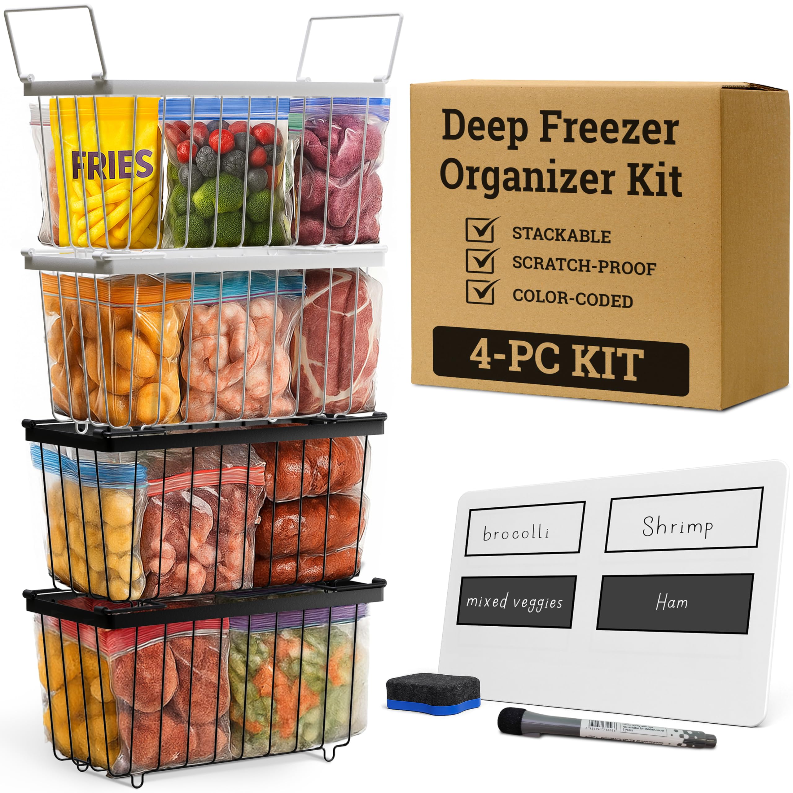 Snapklik.com : Deep Chest Freezer Organizer Bins 4-Pack Stackable Chest ...