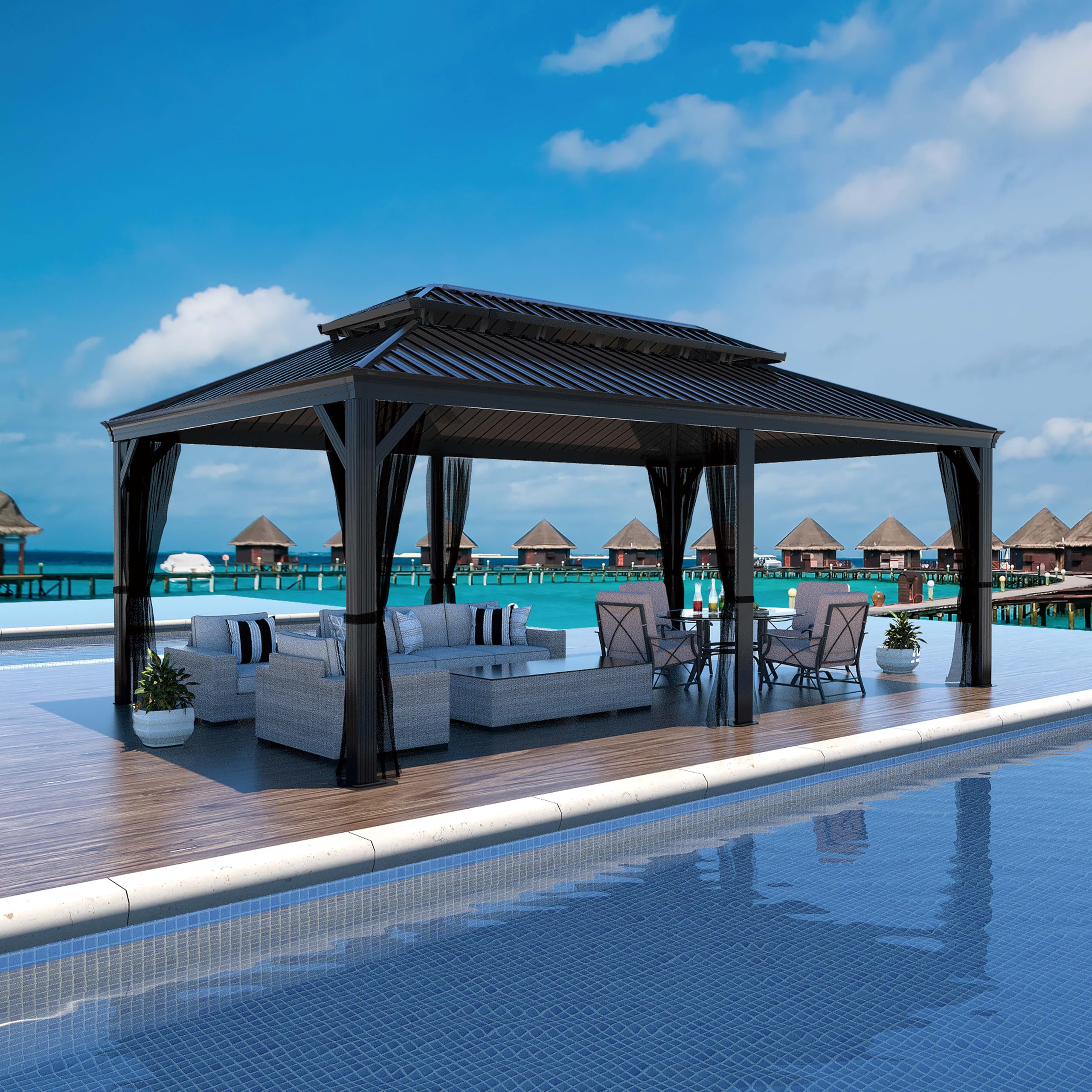 MUPATER 14X20 FT Hardtop Gazebo with Galvanized Steel Double Roof, Outdoor Metal Pergola Gazebo with Aluminum Frame, Drainage System and Mosquito