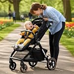DrBash 2-in-1 Baby Stroller, Convertible Reversible Seat, Compact Fold, All-Terrain Wheels, Large Canopy, Newborn to Toddler Portable Baby Stroller with Storage Basket & Accessories (DARK GREY)