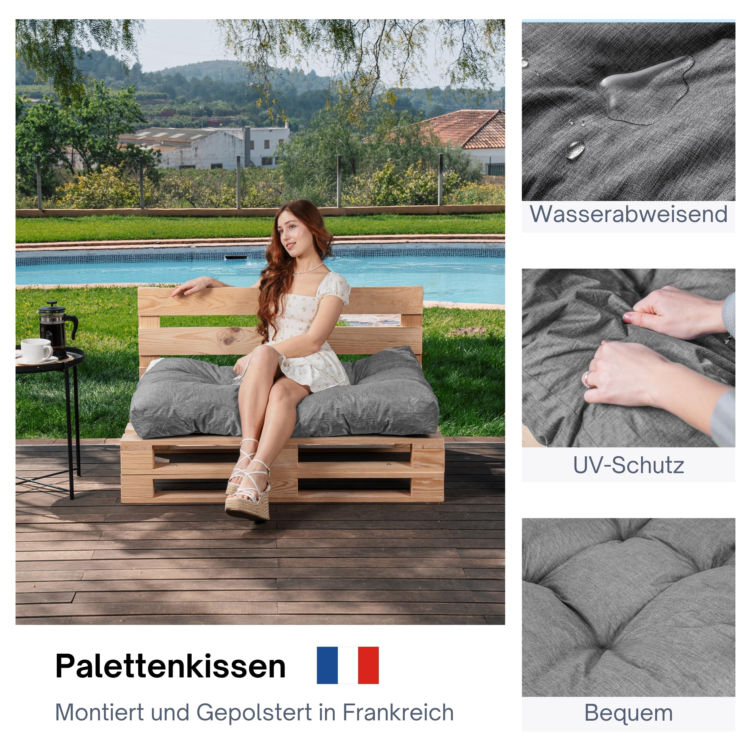 bananair - Palettenkissen Outdoor 120 x 80 cm Bequem - Robuster, UV-beständiger & Wasserabweisender Stoff - Ideal für Europaletten, Palettenmöbel, Palettensofa (Sitzkissen, 120 x 80 cm, Grau)