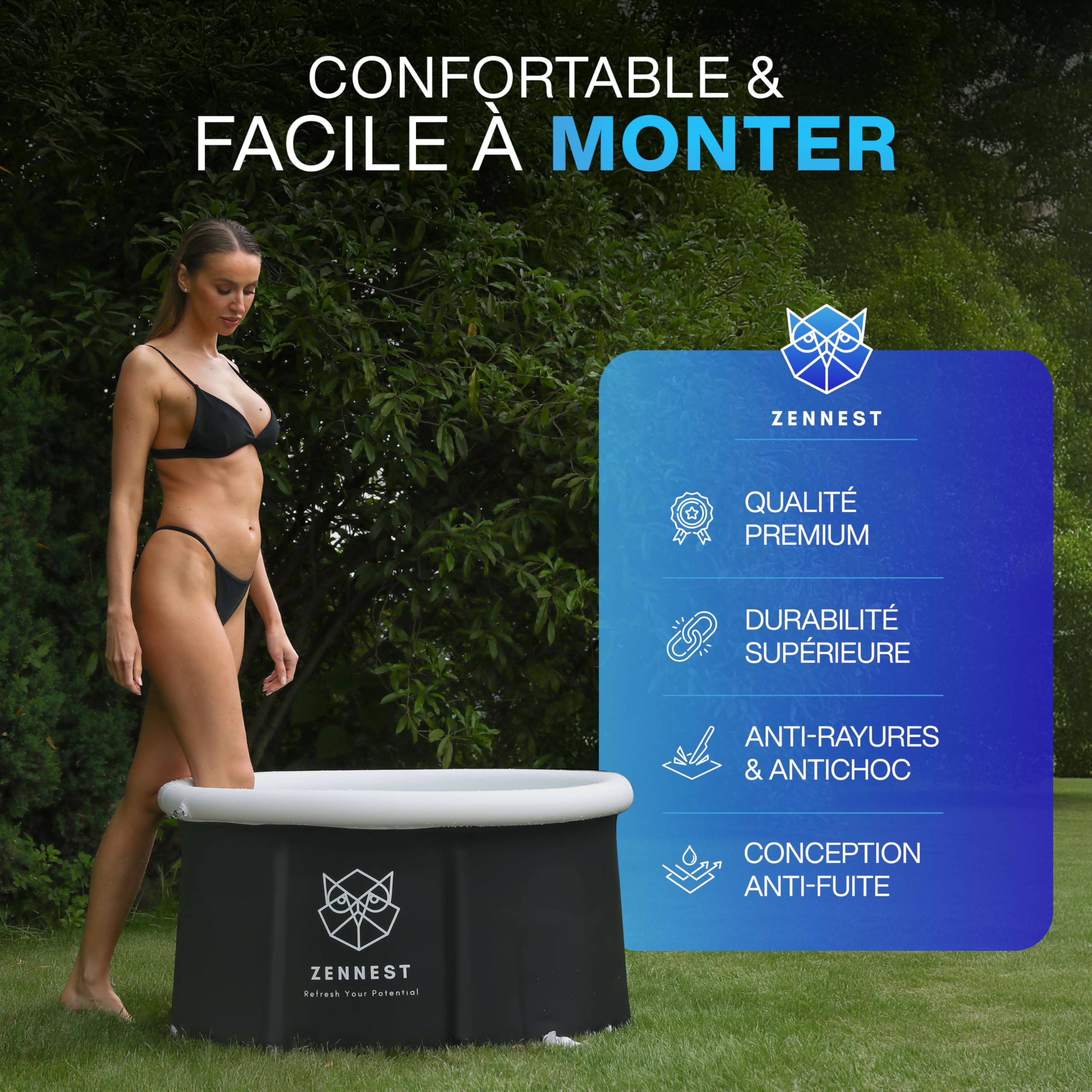 Ice Tub Rond-léger 75 cm — Baignoire froide extérieure gonflable et pliable, bain de glace pour cryothérapie – Design allemand avec isolation 6 couches et eBook inclus