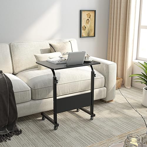 Miniatura 4 de DlandHome Escritorio móvil de pie con ruedas, mesa auxiliar móvil de 23.6 pulgadas con ruedas, soporte móvil ajustable para computadora portátil