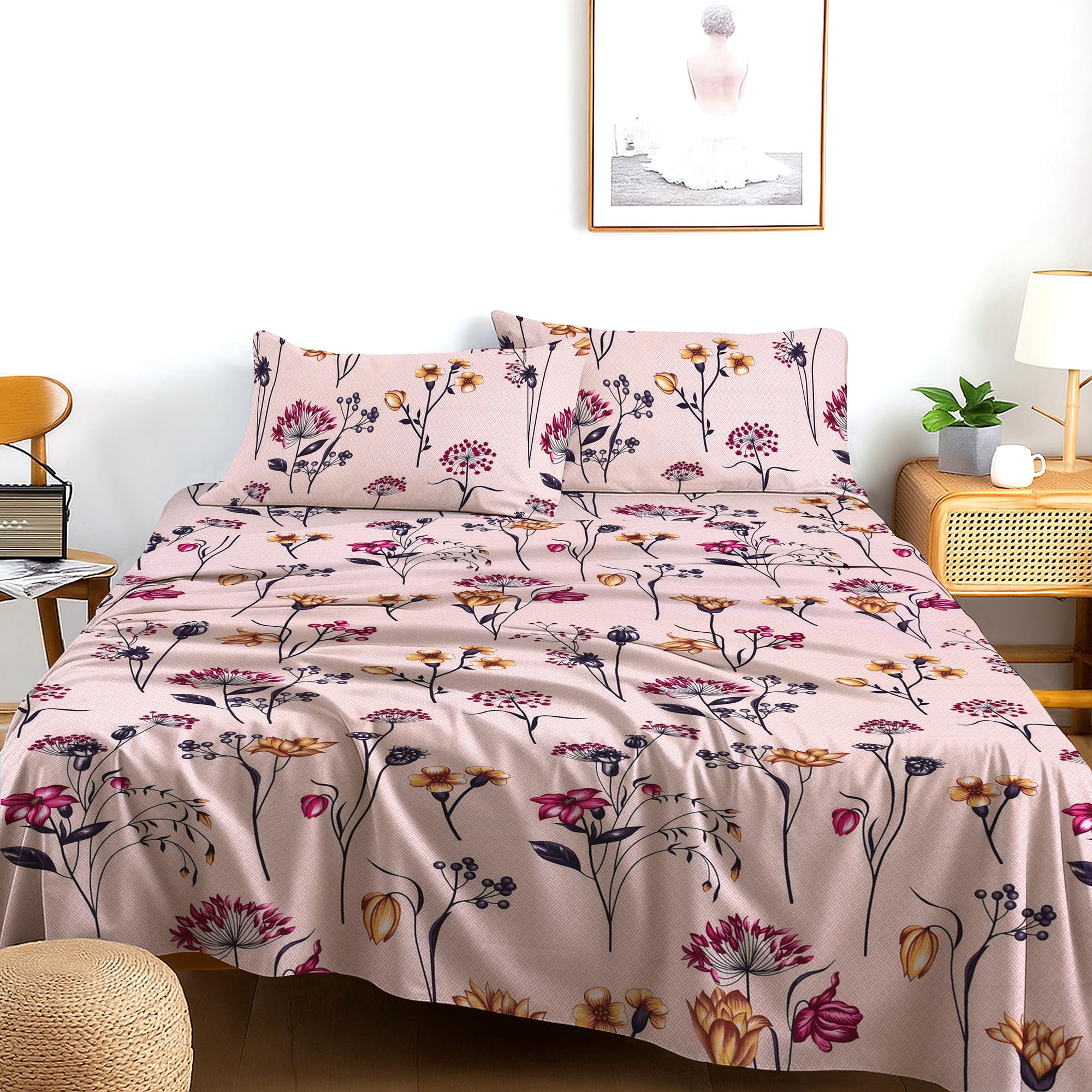 RAYBedding Printed Flat Sheet Set Double Bed – Luxury Soft Double Flat Sheet with 2 Pillowcases – Soft, Breathable & Easy Care — image 1