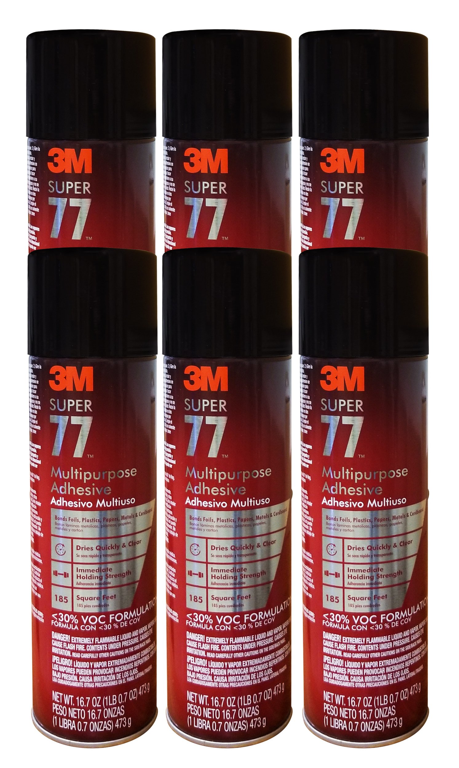 QTY6 3M Super 77 16.7 OZ Spray Glue for Cardboard INSULLATION Craft Paper Fabric