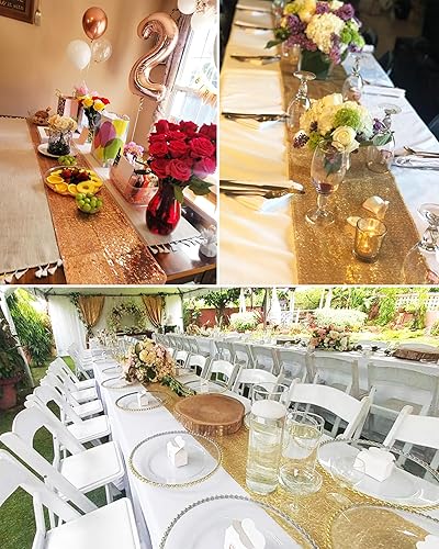 Miniatura 9 de Camino de mesa dorado  Paquete de 10 caminos de mesa de lentejuelas de 12 x 108 pulgadas de largo para bodas, fiestas, cumpleaños, reuniones,