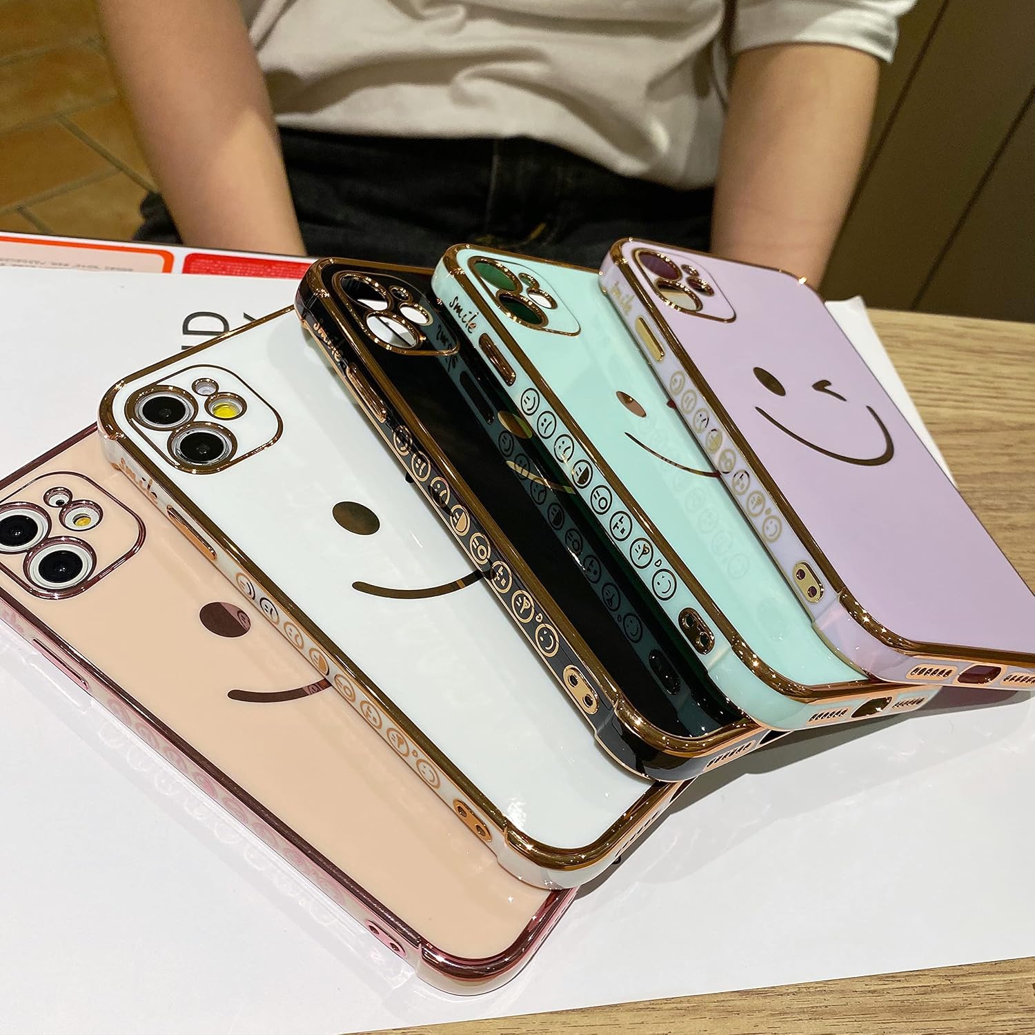Facweek Compatible with iPhone 11 Case Cute, Pretty Happy Smiley Face Cases and Covers for Girls Women, Luxury Electroplated Edge Bumper Camera Lens Full Body Protection Cover Case 6.1 Inch, Purple